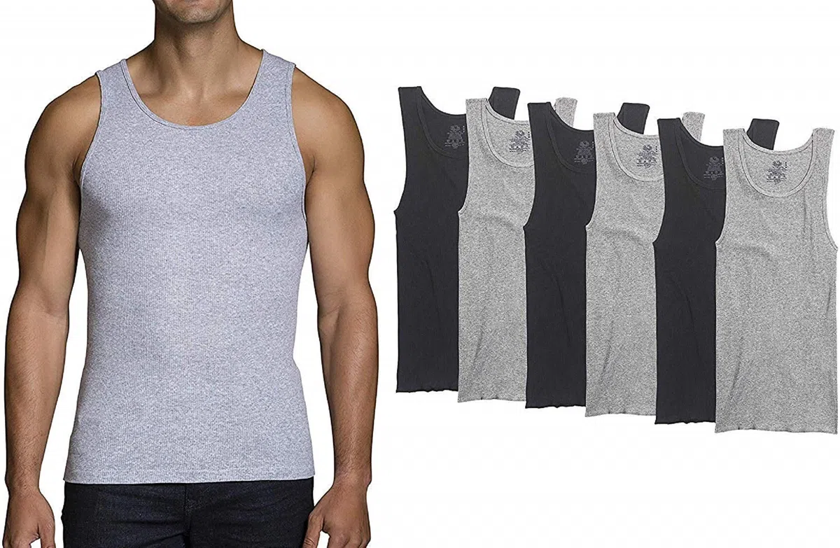 Fruit of the Loom de Hombre 6-Pack a-Shirts – Negro & Gris