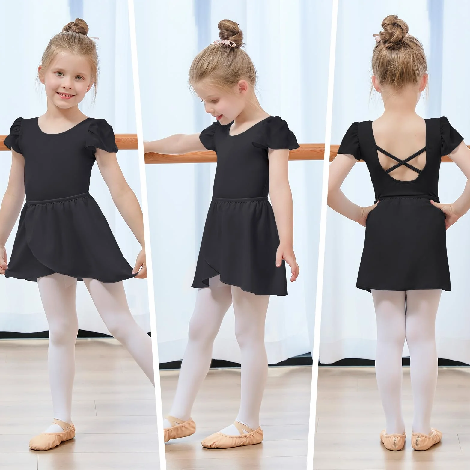 Bezioner Maillot Ballet Niña con Falda Removible Vestido Baile Manga de Soplo