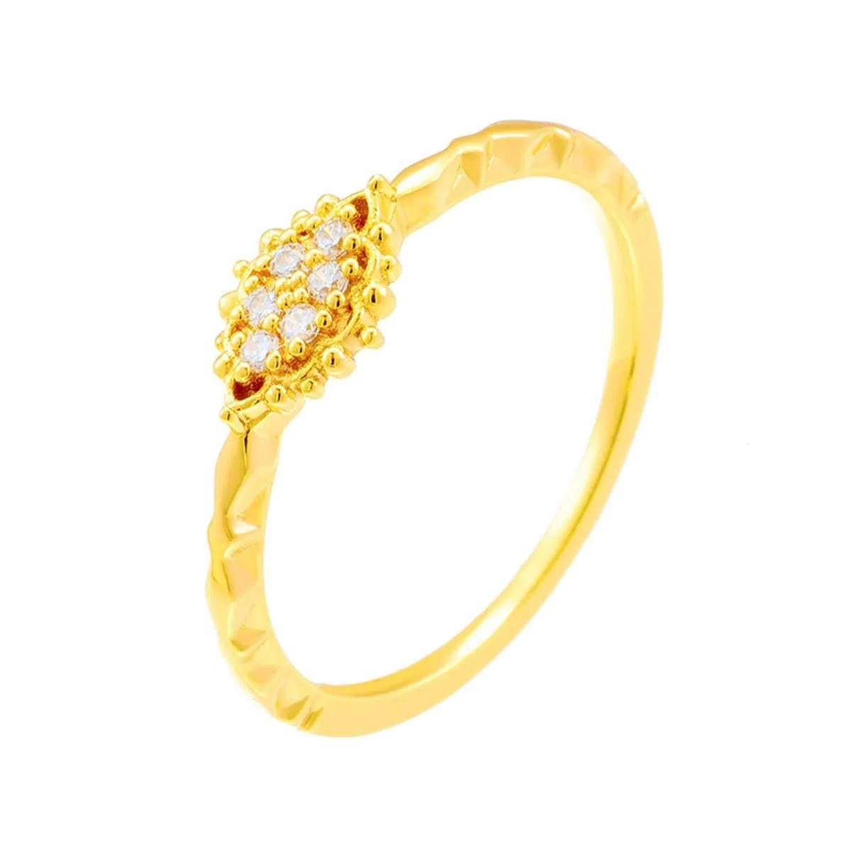 Anillo solitario Au 375/585/750 de oro amarillo con moissanita y flores