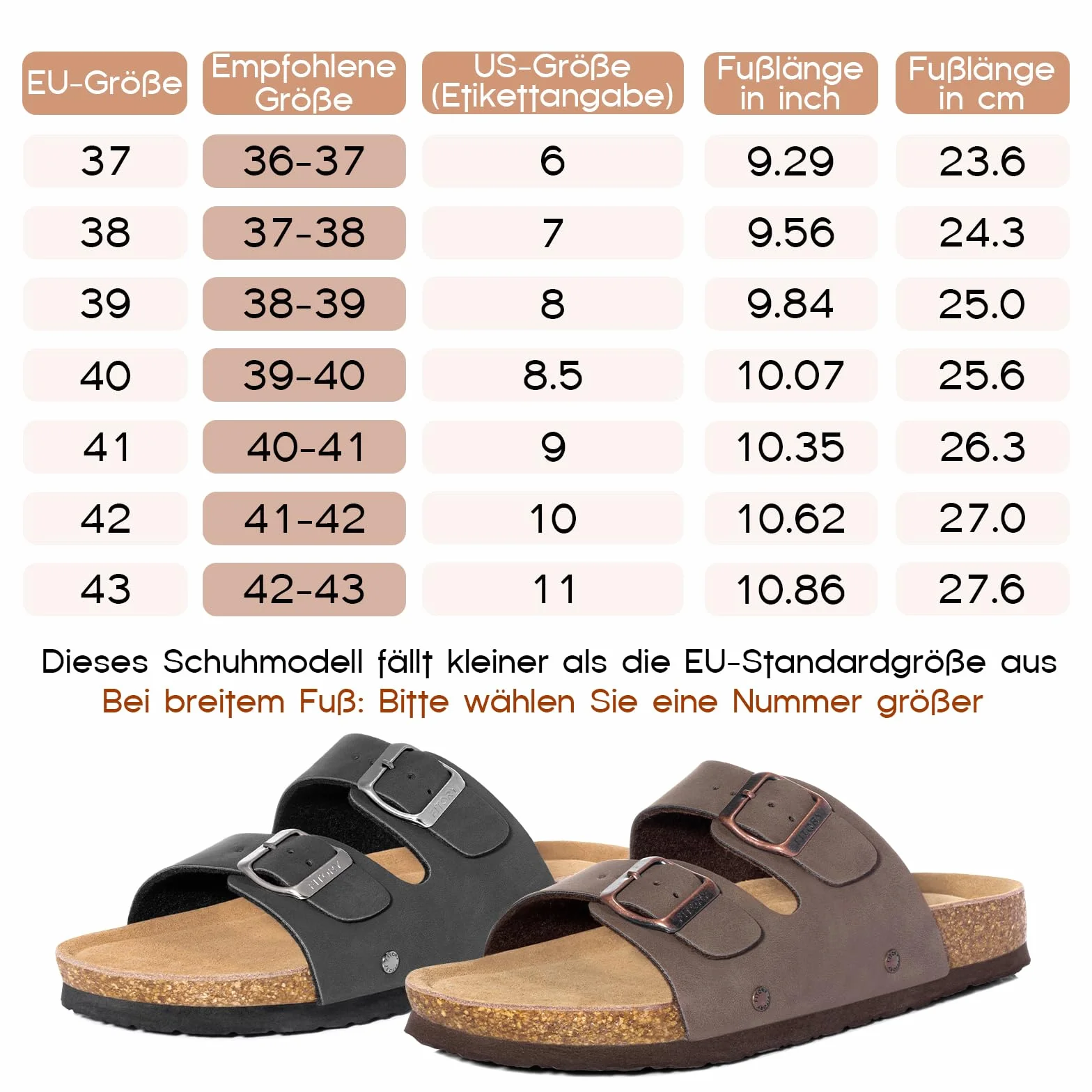 FITORY Sandalias Mujer Planas con Plantilla de Corcho | Chanclas Ajustables Slip-On de Punta Abierta | Tallas 37-43