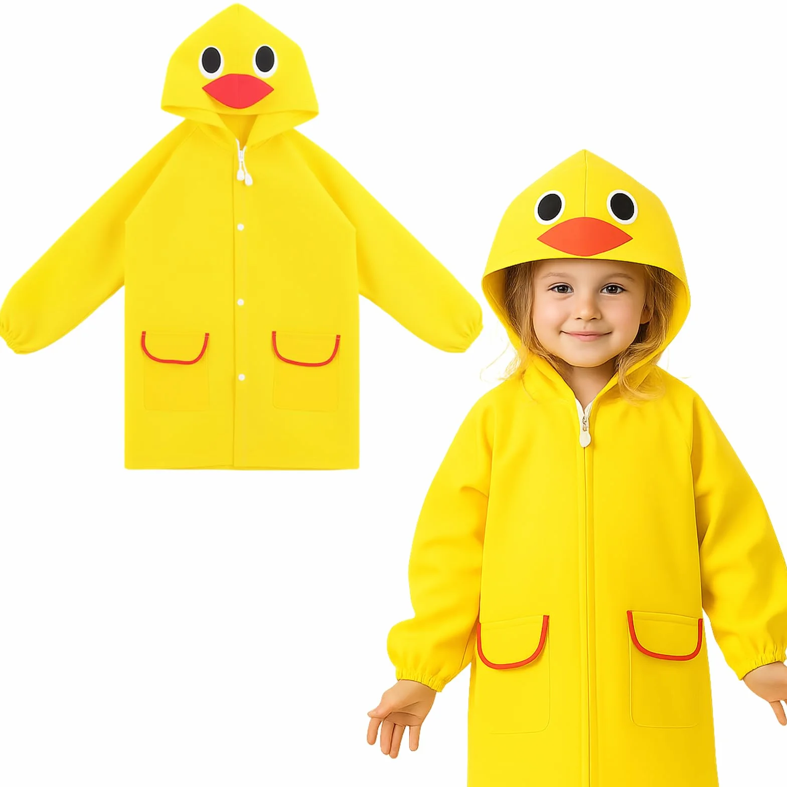 Chubasquero Niño Niña | Impermeable Infantil 3-7 Años | Poncho de Lluvia con Capucha | 5 Diseños Animados (Patito, Oso, Fresa, Conejo, Rana) | Unisex 80-130 cm | para Colegio y Parque al Aire Libre