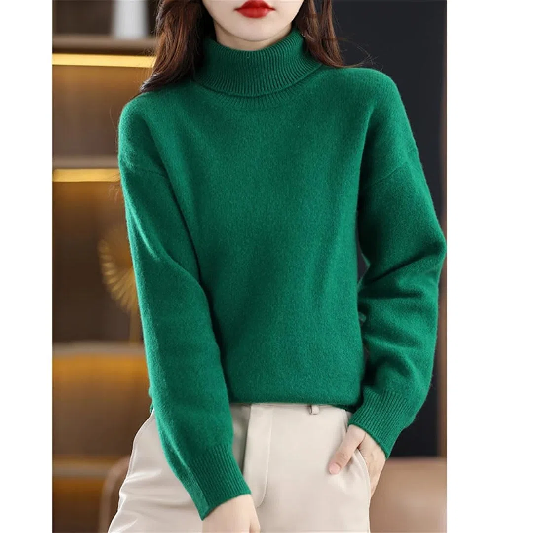 Vogrtcc Suéter De Cachemira con Cuello Alto para Mujer, Suéter De Lana para Otoño E Invierno, Jersey Suelto De Punto
