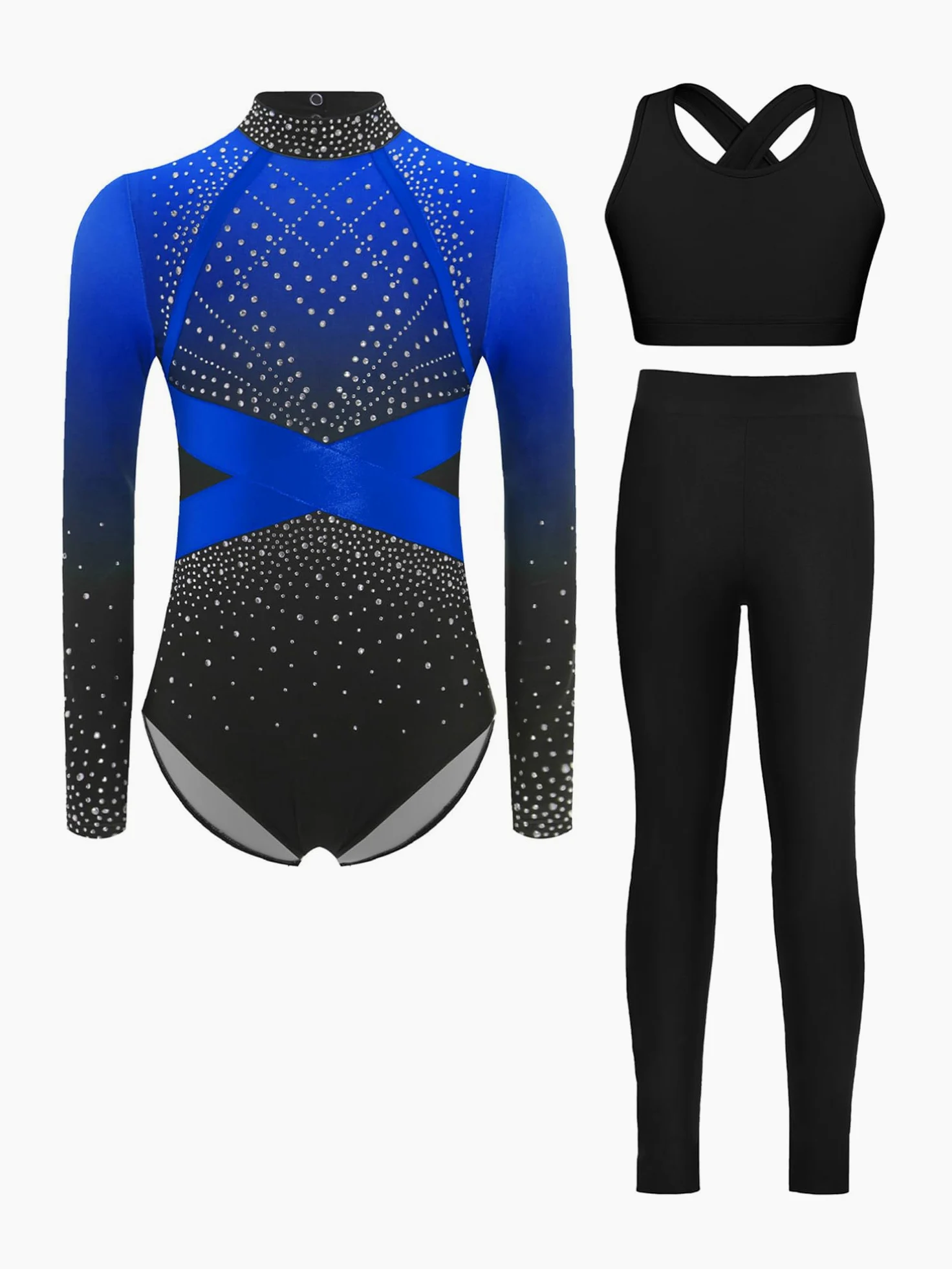 TiaoBug Maillot Brillante De Danza Ballet Niña Leotardo Gimnasia Ritmica Mangas Larga + Pantlones Con Cintura Elastico Body Deportivo Yoga Fitness