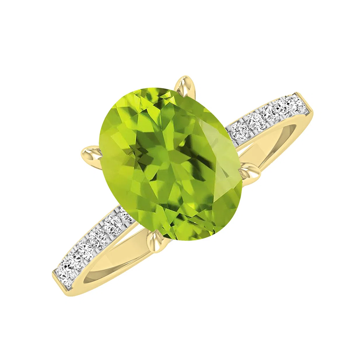 Dazzlingrock Collection Anillo de compromiso de oro amarillo de 18 quilates con piedras preciosas ovaladas y diamantes blancos redondos de 9 x 7 mm para mujer, Oro amarillo Peridoto Diamante blanco