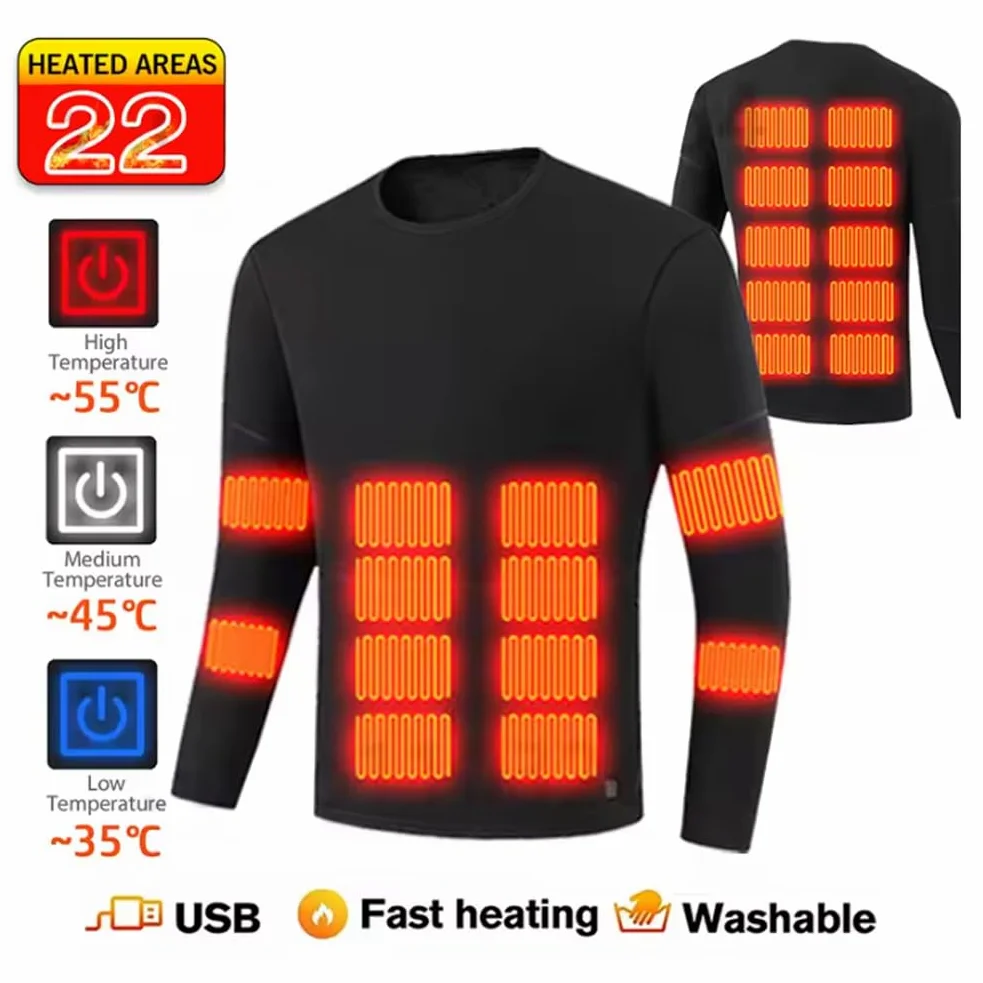 Ropa Interior Térmica De Manga Larga con Forro Polar Suave Y Calefacción Eléctrica por USB