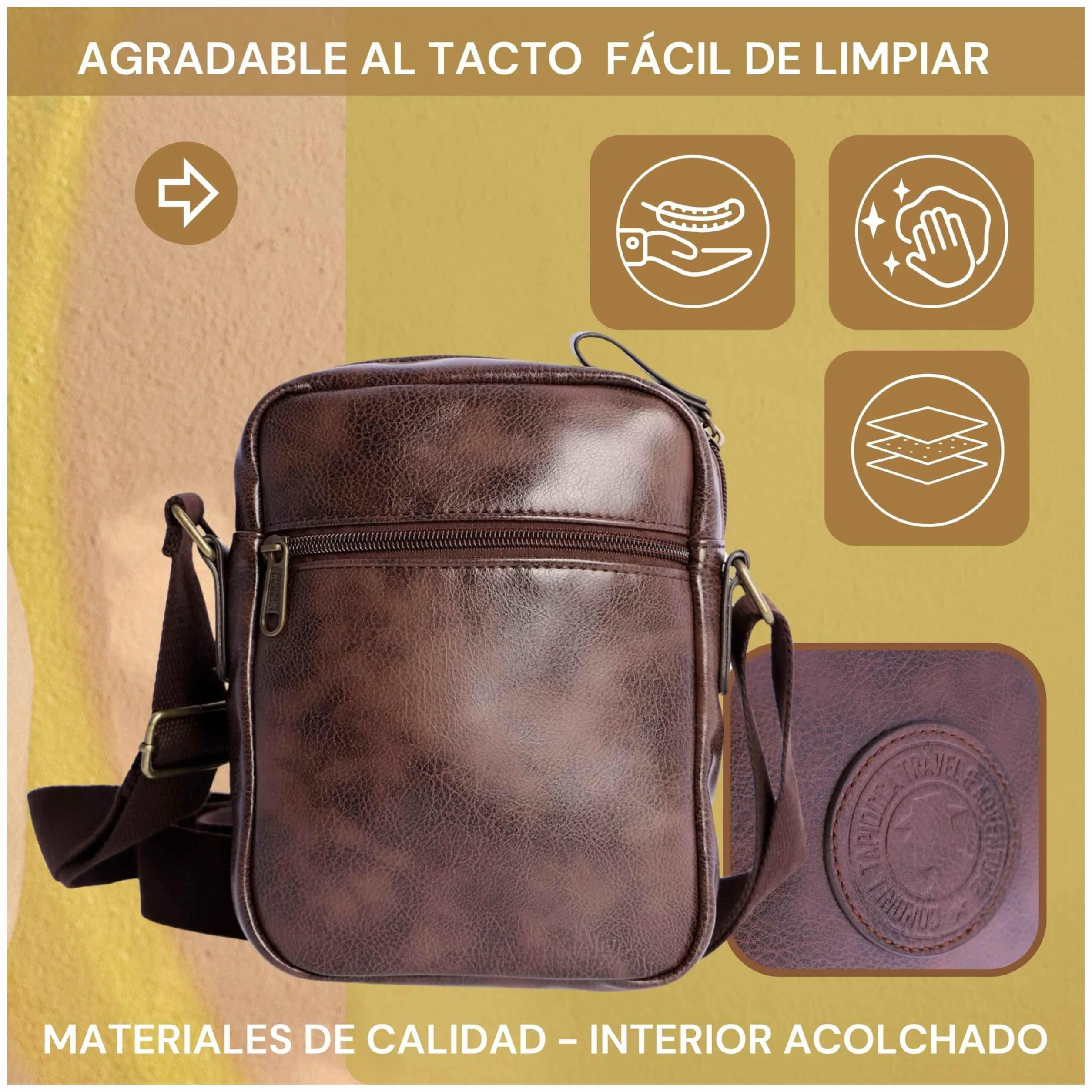 Coronel Tapioca - Bandoleras Hombre - Bolso Hombre - Bolso hombre bandolera - Bolso Bandolera hombre - Bandolera piel hombre para uso diario, casual, viaje o negocios