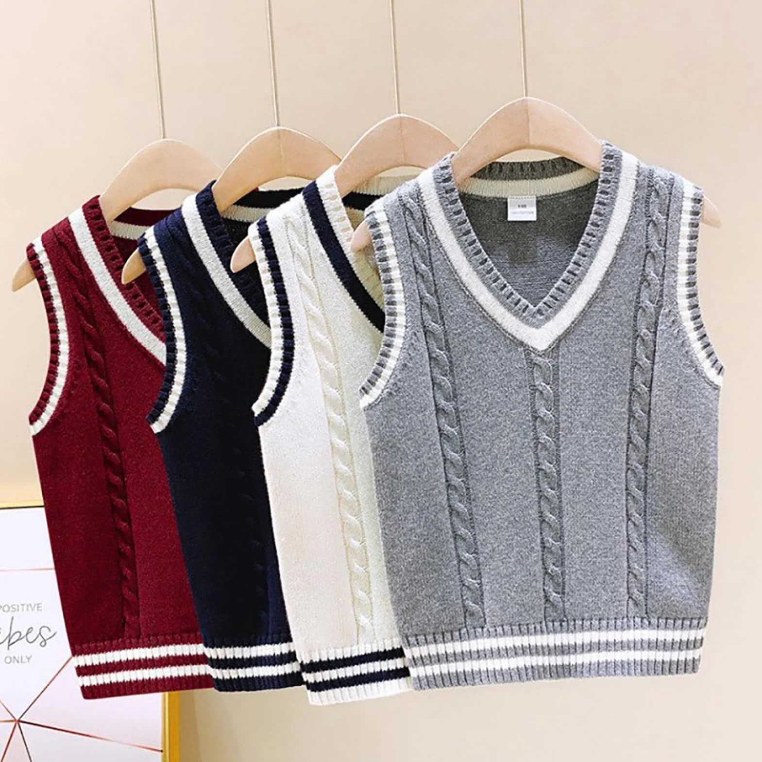 Chaleco de Punto sin Mangas Cuello en V Uniforme Escolar Niños Niñas 2-15 Años