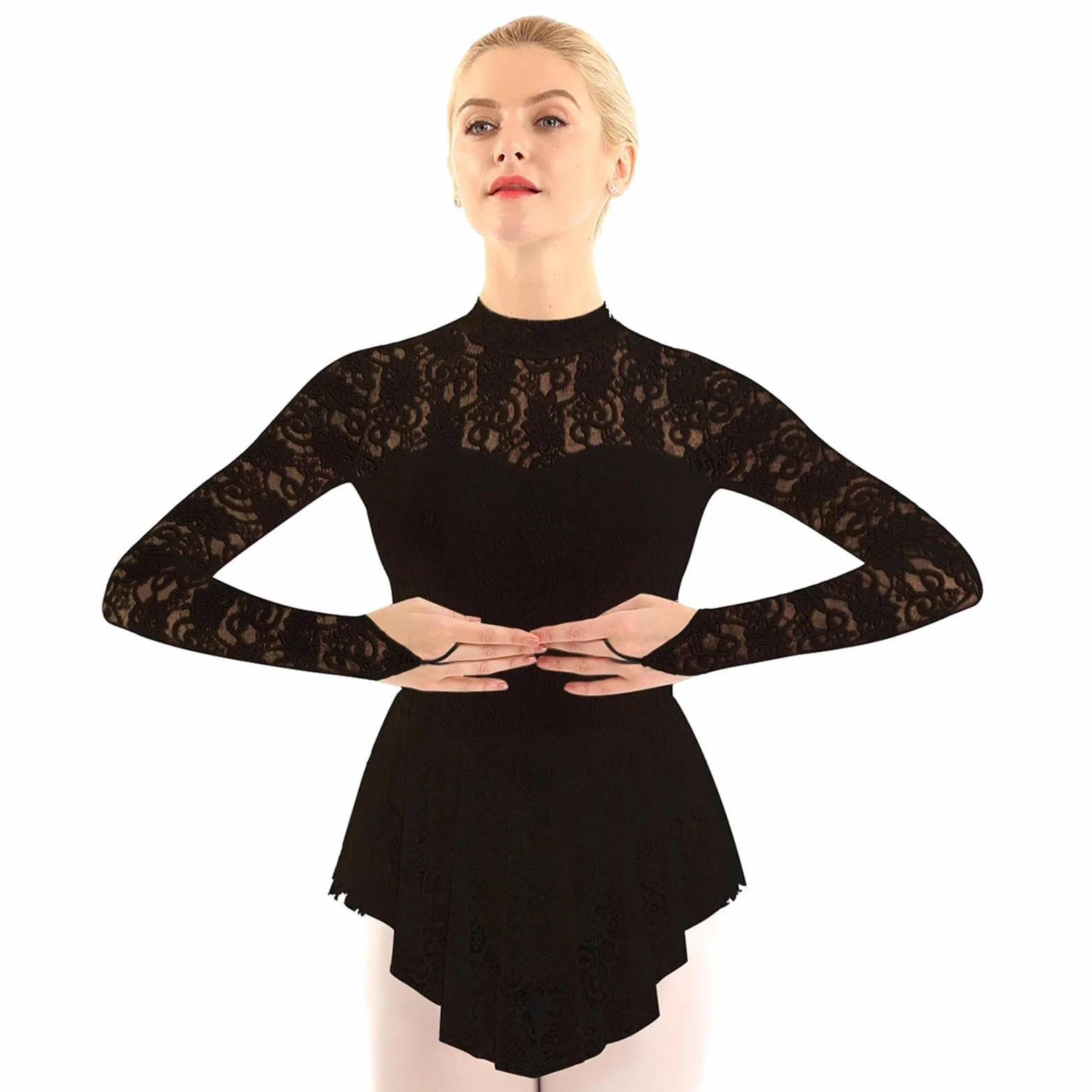 Maillot Ballet Mujer Maillot de ballet y gimnasia for mujer adulta, vestido de danza contemporánea, mallas de manga larga con encaje for patinaje artístico