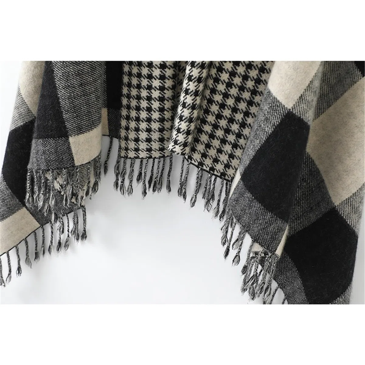 Elegante chal de cachemir con borlas y patchwork for mujer, bufanda, capa gruesa, manta Chal de invierno
