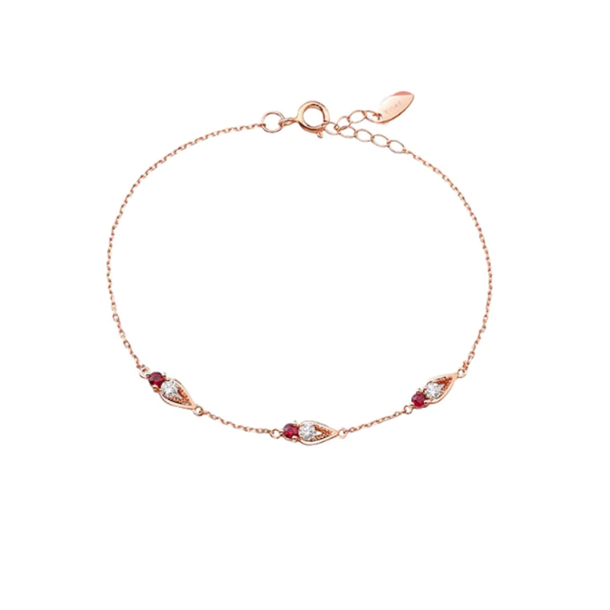 Pulseras de la amistad de oro rosa, rubí de 0,15 quilates, diamantes de 0,14 quilates, pulseras de la amistad para mujer