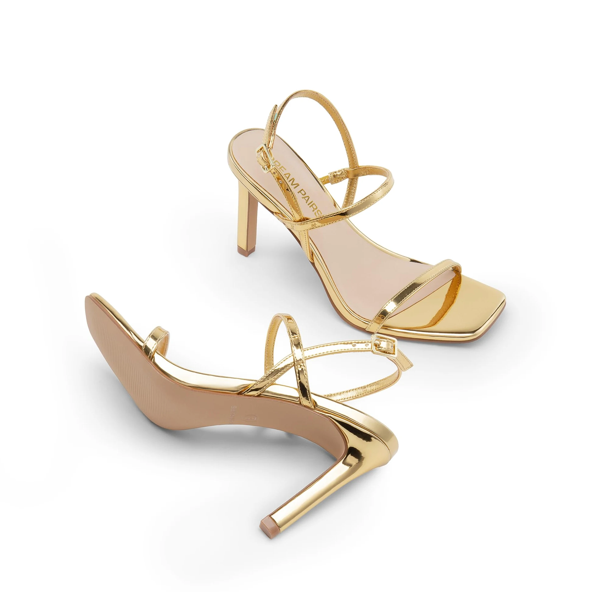 DREAM PAIRS Zapatos de tacón alto para mujer, puntera cuadrada abierta, correa al tobillo, sexy, cómodos, con tiras, para boda, novia, sandalias de tacón