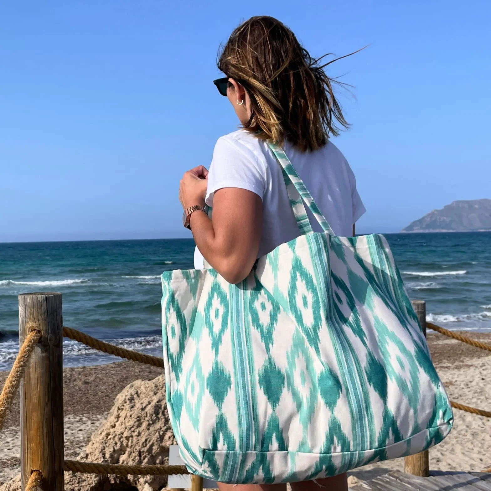 Bolsa Playa Grande XXL Familiar - Estilo Mediterráneo - Bolso Mujer para Verano y Piscina