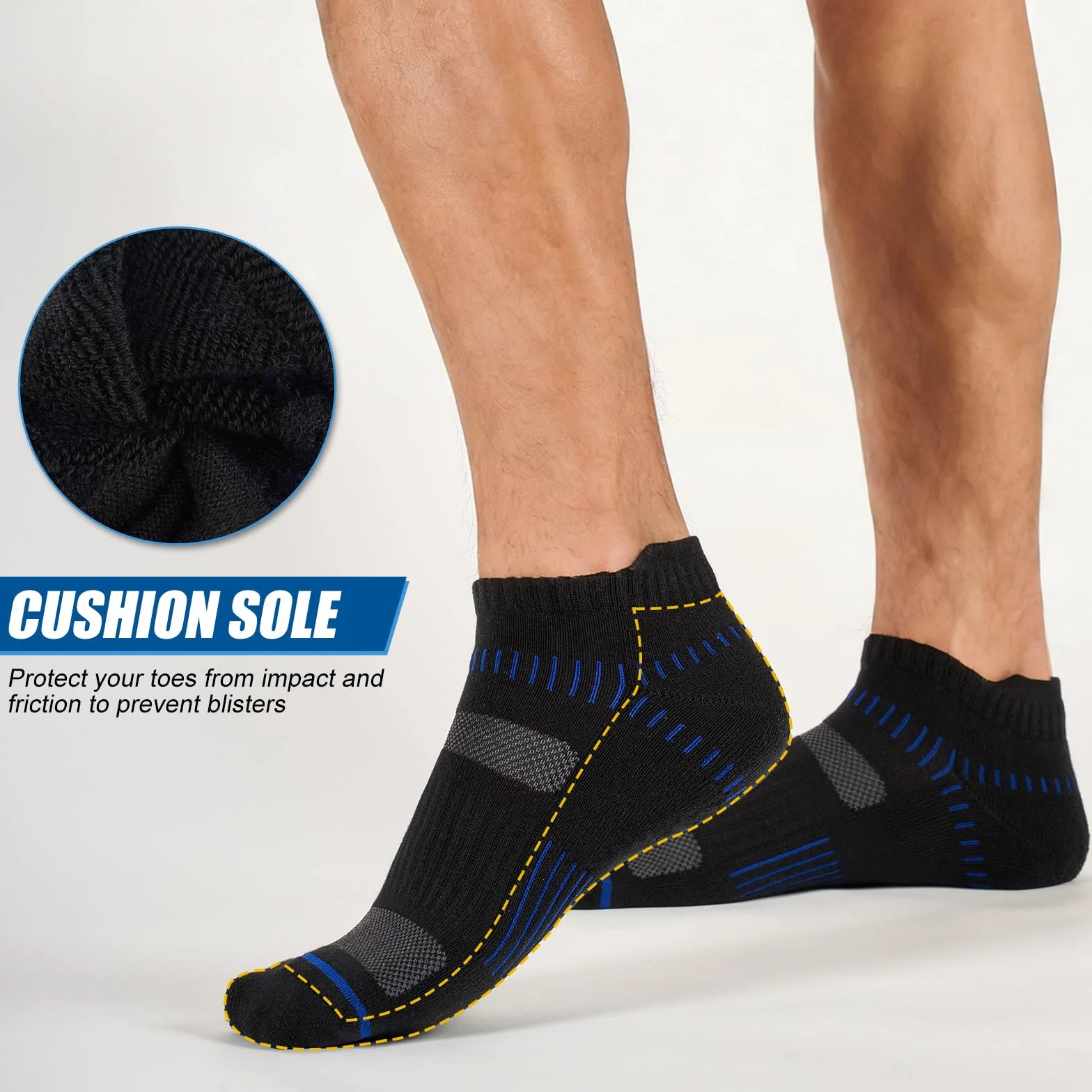 Calcetines Hombre Deporte 6 Pares, Cortos Amortiguados, Algodón Transpirable Secado Rápido, Running Caminar Senderismo, Negro/Blanco/Gris