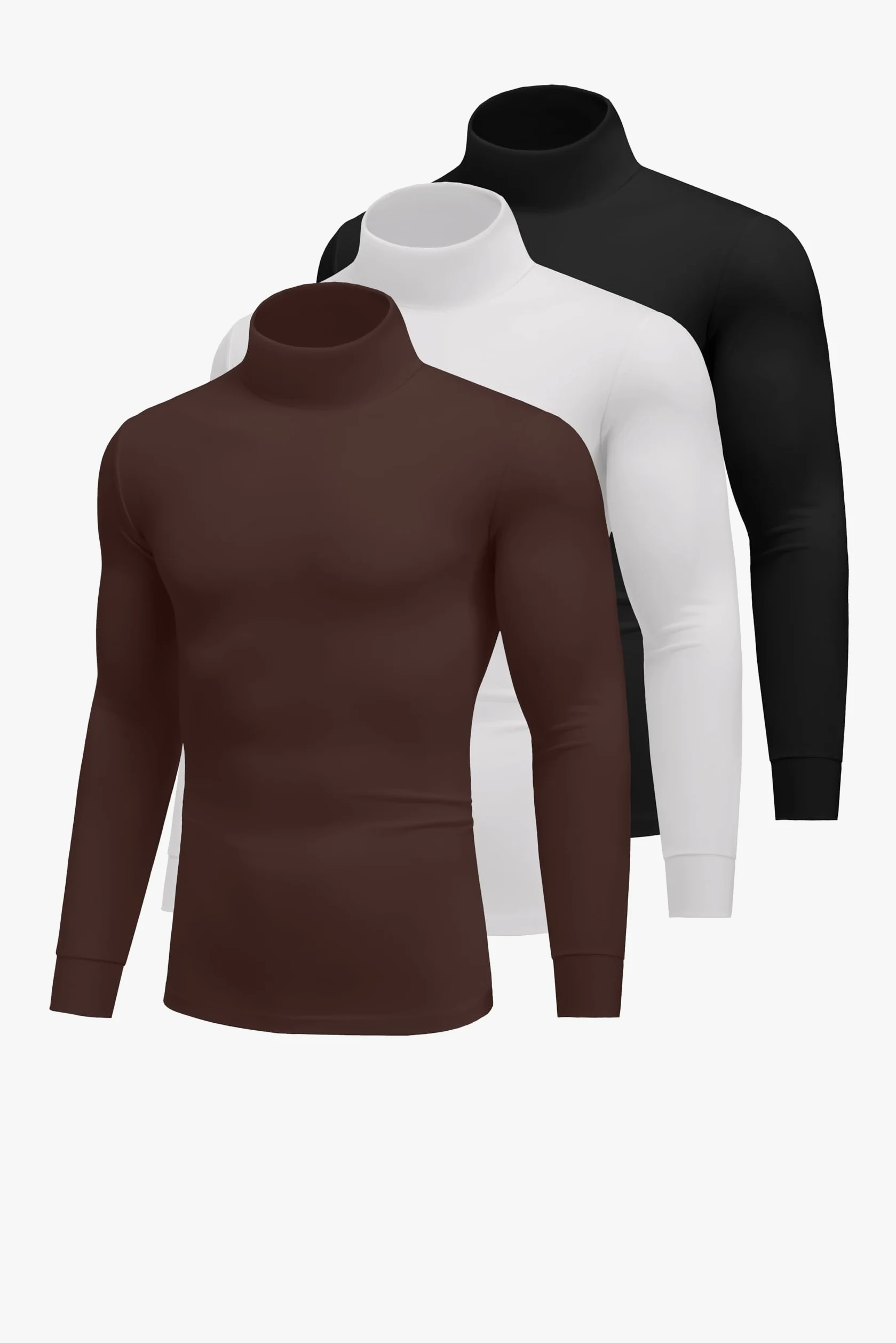 Ekouaer 3pcs Hombre Camiseta Interior Térmica Invierno Camiseta Manga Larga con Cuello Alto Negro+Blanco+Marrón M