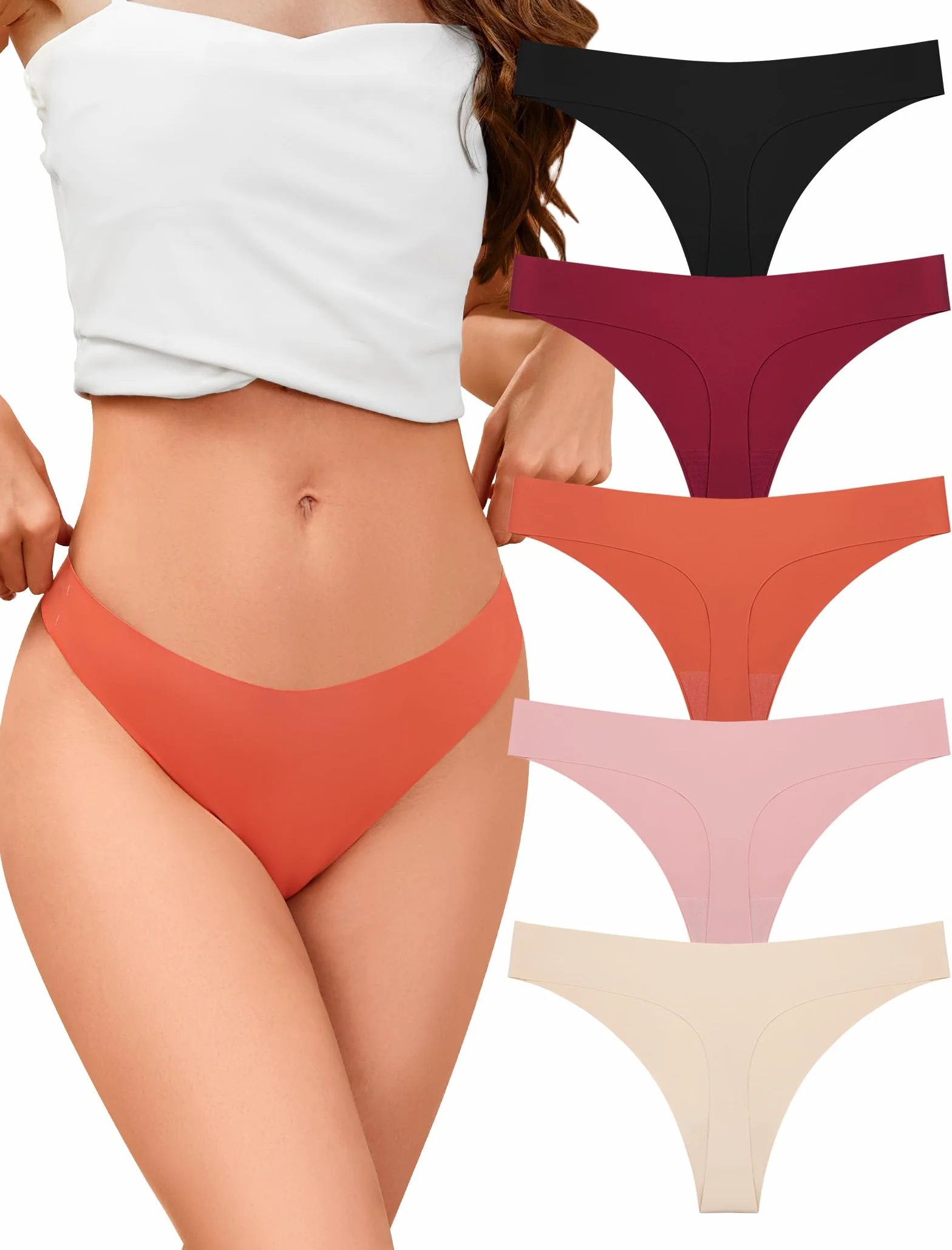 VOENXE Bragas Mujer Sin Costuras Invisible Pack 5 Microfibra Ropa Interior Seamless Thong