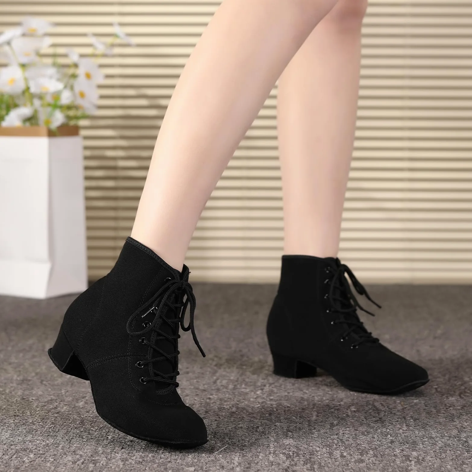 HROYL Botines de Baile Latino Mujer con Tacón Bajo Zapatos de Baile Salsa y Bachata de Salon,Modelo GBNJB