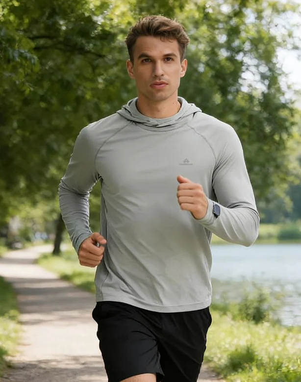 Pioneer Camp Sudadera con capucha UPF 50+ para hombre como camiseta de protección UV, secado rápido, para deportes acuáticos, pesca y verano, con diseño de agujero para el pulgar