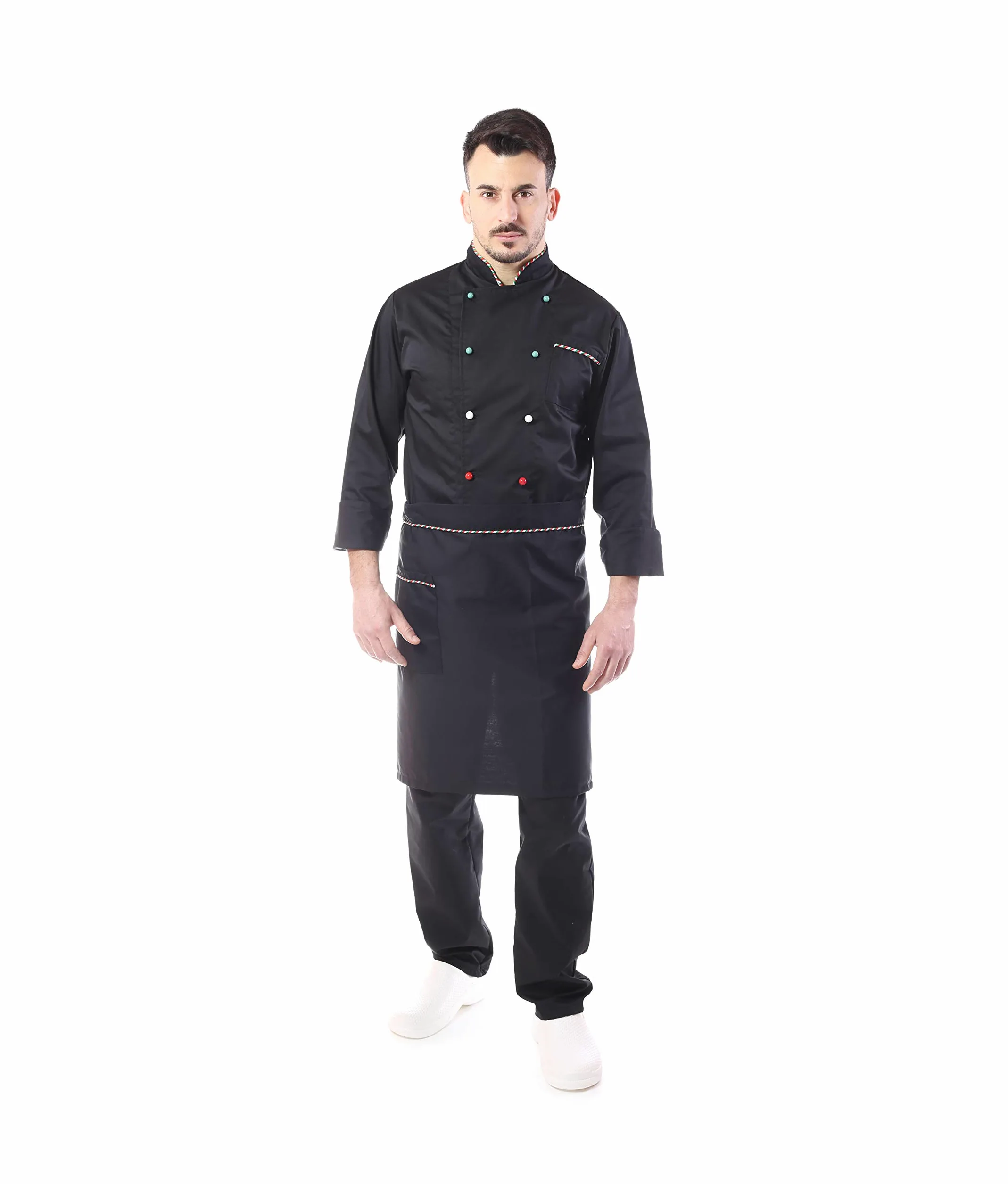 Juego de cocina bordado, varios colores, para hombre y mujer, 4 piezas, bufanda, cocina, restaurante, fabricado en Italia