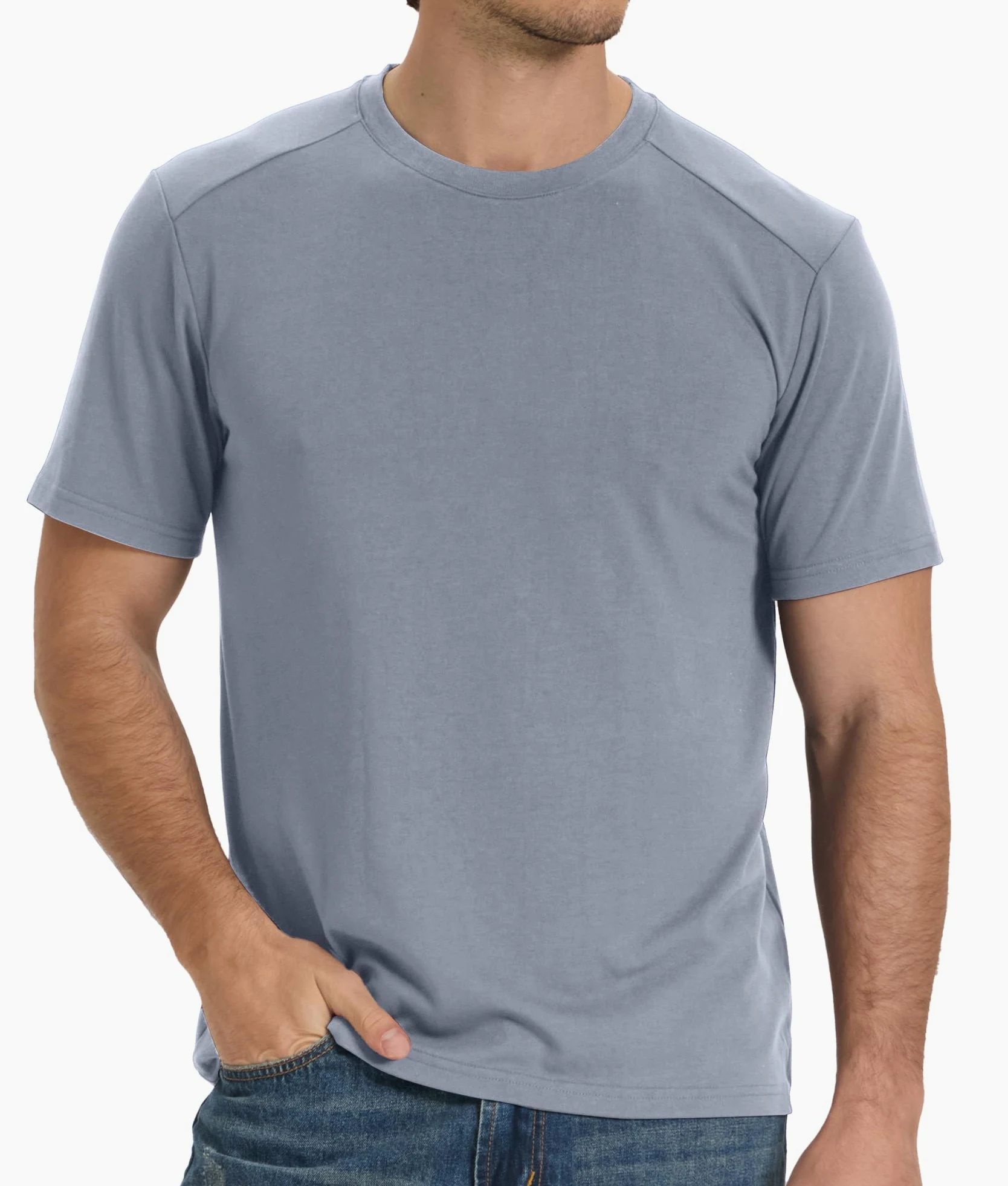 BAMBOO COOL Camisetas de manga corta para hombre, pesadas, cuello redondo, para hombre, absorben la humedad, camisetas casuales