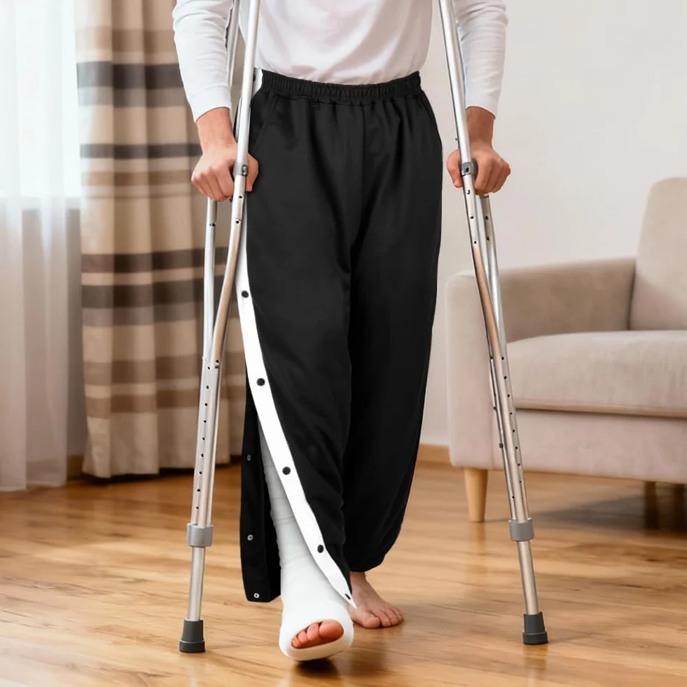 Pantalones de Rehabilitación para Hombre, Pantalones de Rehabilitación para Hombre con Apertura Lateral y Cremallera en la Pierna, Pantalones Deportivos Postoperatorios