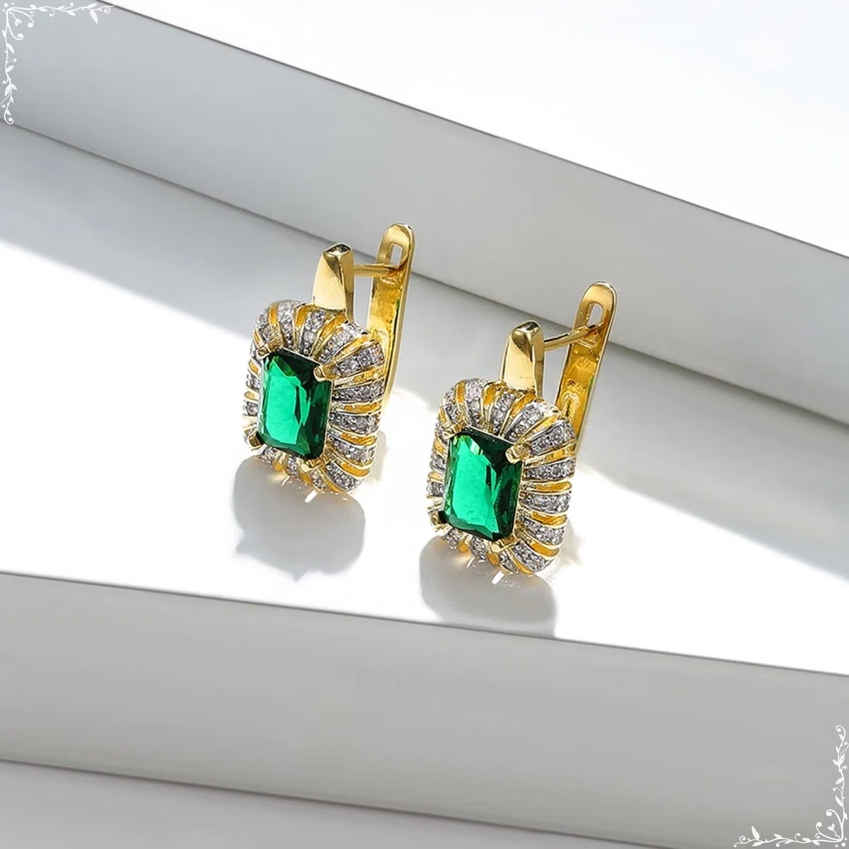Pendientes de aro de oro real 750, elegantes pendientes rectangulares con tsavorita y moissanita, pendientes de cumpleaños para mujer, oro amarillo