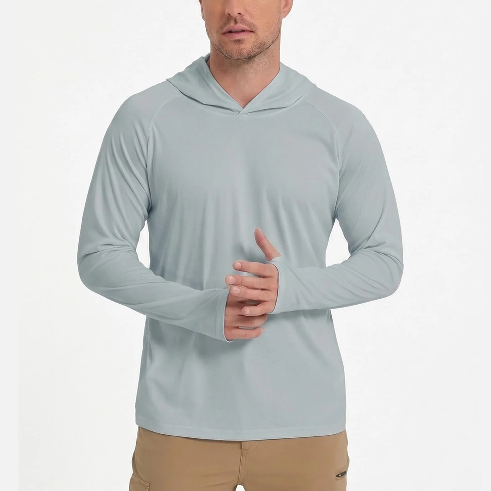 HYCOPROT Camiseta UV Hombre Camisa de Manga Larga con Capucha UPF 50+ Protección Solar Camisetas Secado Deportivas Rashguard Rápido Transpirable Rash Guard para Exteriores Natación Pesca Verano