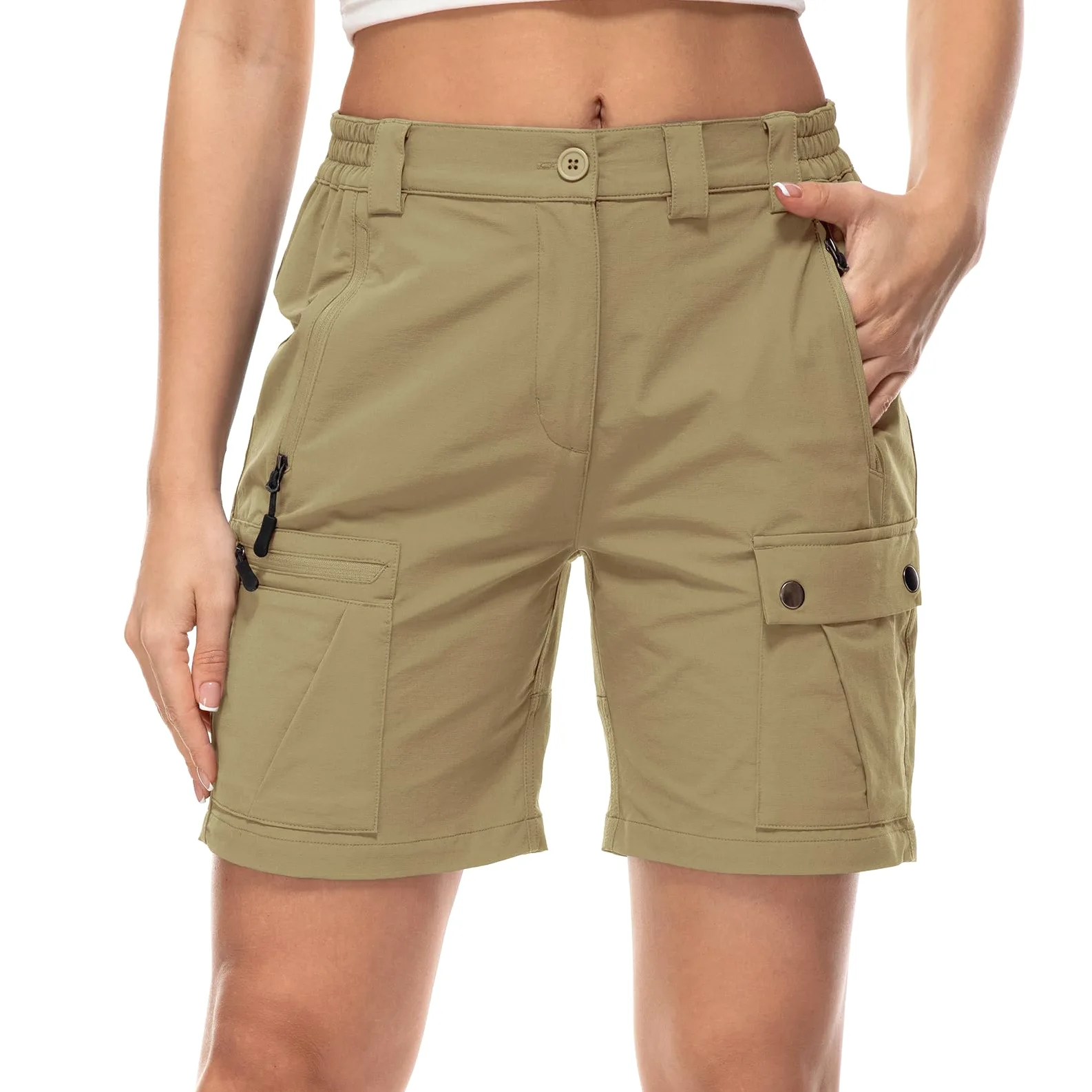 Pantalones Cortos Mujer Cargo Verano Elásticos Secado Rápido Ligeros Pantalón de Senderismo con 4 Bolsillos