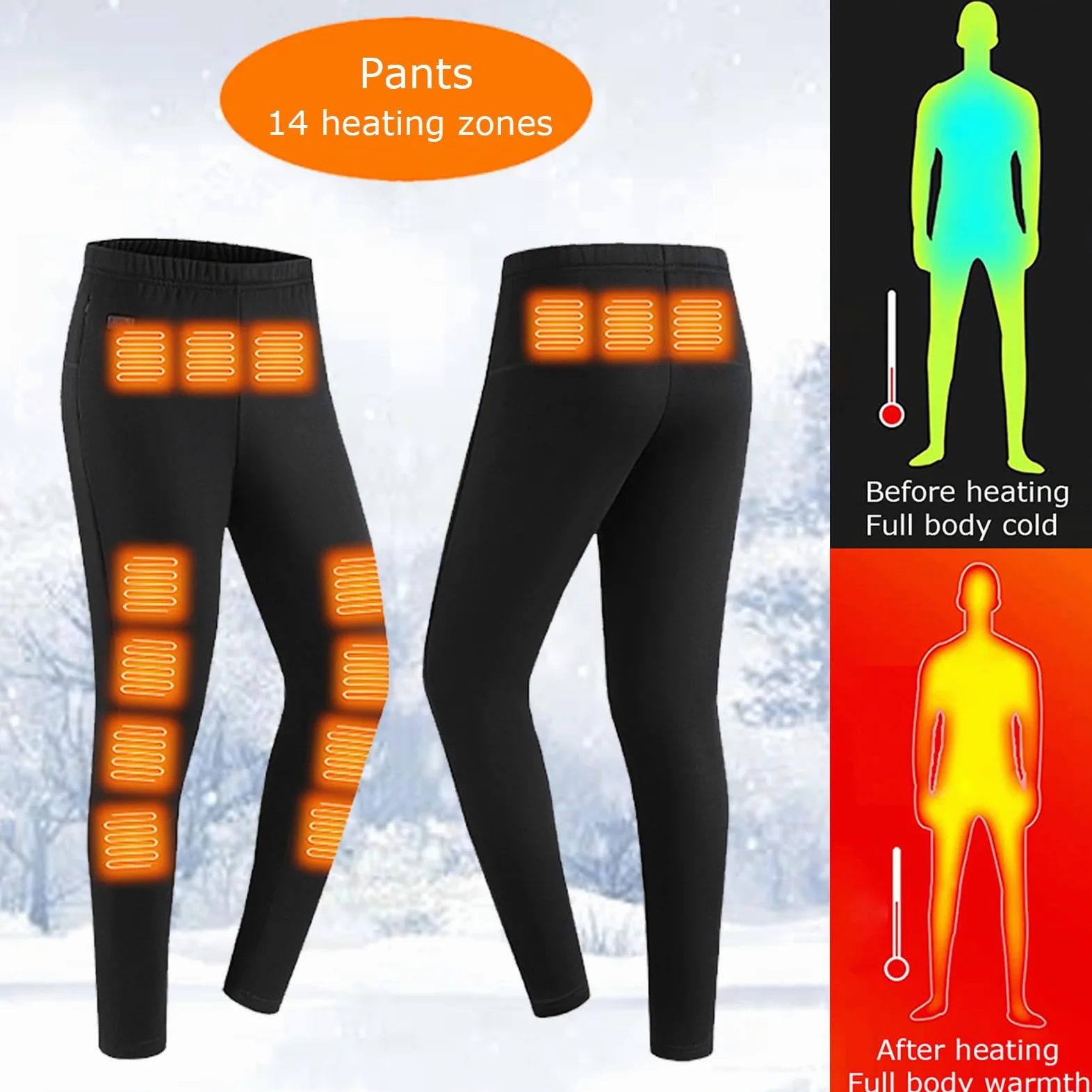 Hombres Mujeres Conjunto De Ropa Interior Calefactada, Inviernos Calefacción Exterior De 30 Zonas Térmicas Y Pantalones Protección contra El Frío, con Batería