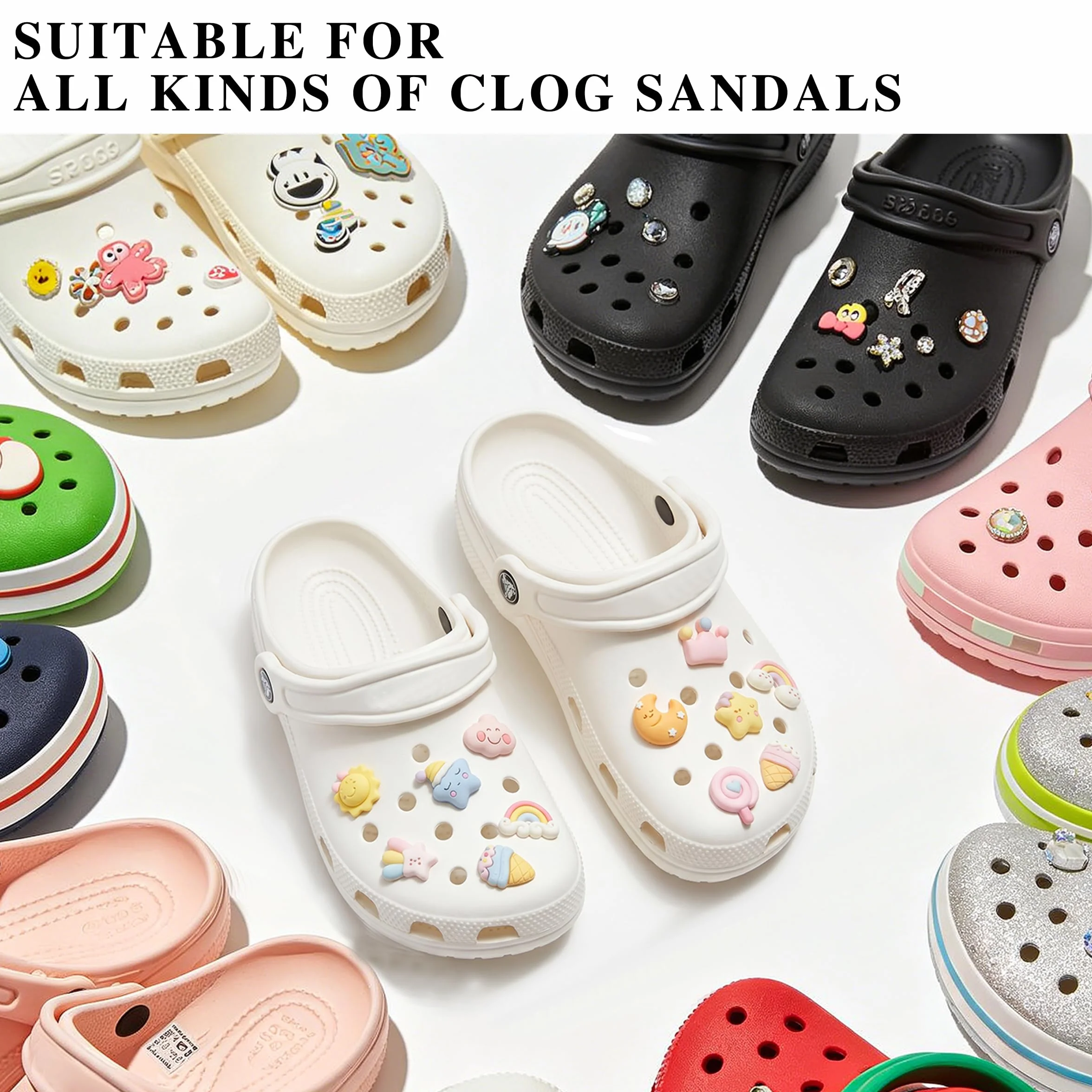 Juego de 12 piezas de charms de zapatos con purpurina, para de PVC, compatible con zuecos, sandalias, para niños, niñas, mujeres, juego de conectores para decoración individual de