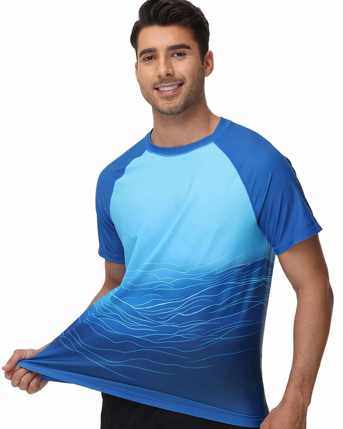 VAYAGER Camiseta de natación de manga corta para hombre, protección solar UPF 50+, de secado rápido, para agua, playa, protección solar