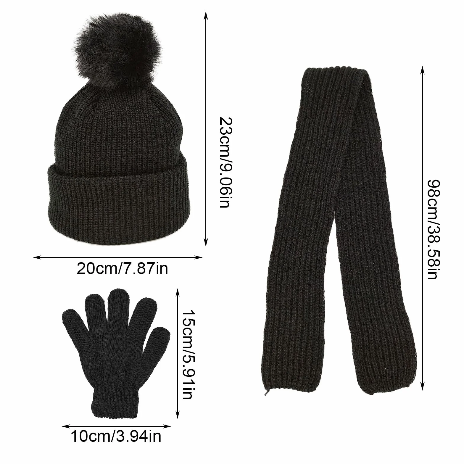 3 Pcs Set Invierno Cálido para Niños: Gorro Beanie, Bufanda y Guantes de Punto