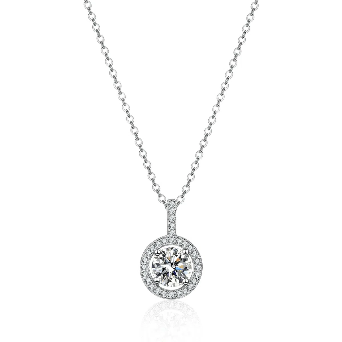 Collar para mujer de oro blanco 750 585 375 de oro auténtico, cadena colgante redondo con 1 ct de 6,5 mm de moissanita y diamante para mujer
