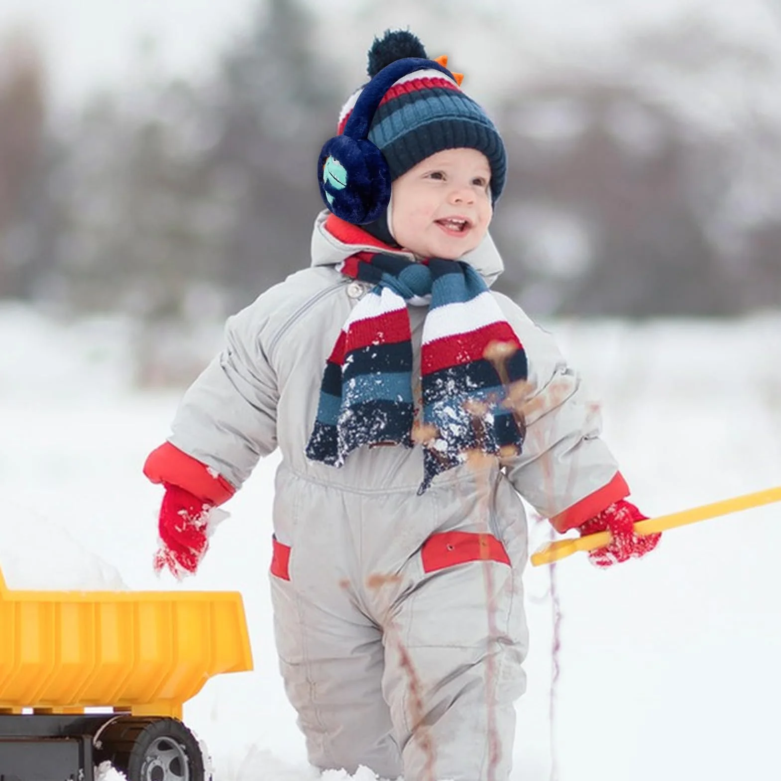 Nexoria Orejeras para niños, orejeras plegables para niños, orejeras de felpa de invierno, cálidas orejeras de dinosaurio con banda elástica, orejeras para niñas y niños