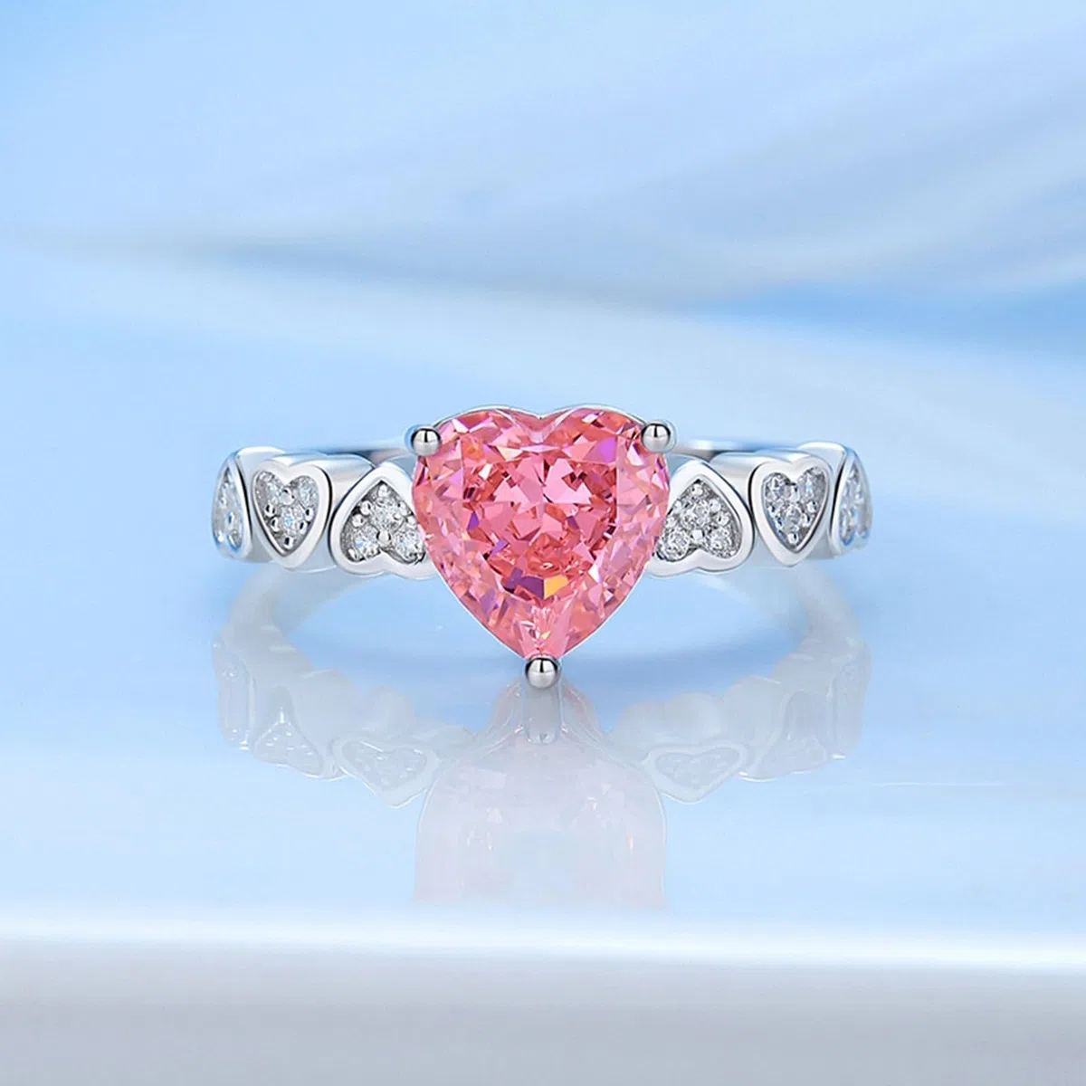 Anillos de oro blanco, anillo de compromiso, oro real con corazón creado Padparadscha 3 ct, alianzas de oro para mujer