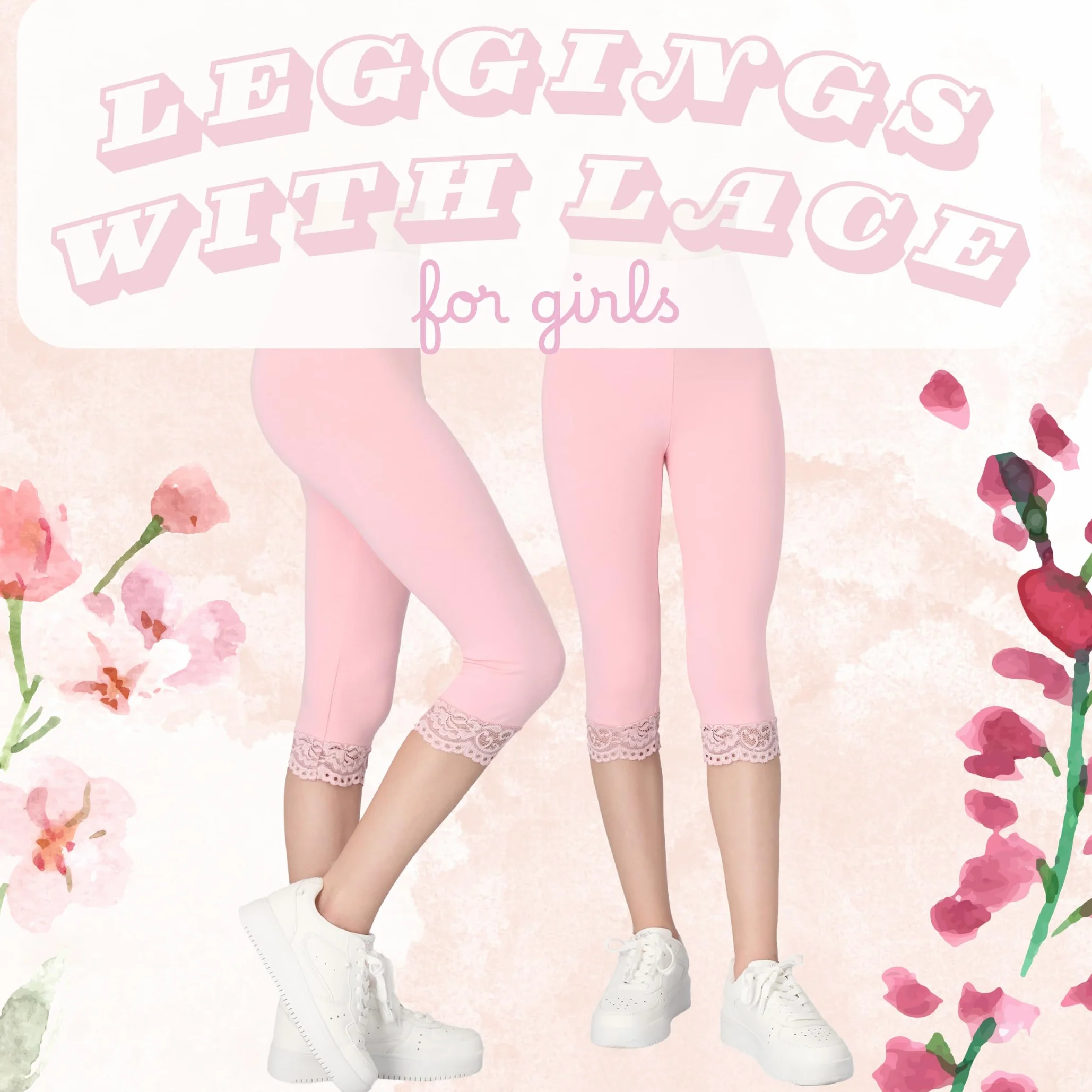 FUTURO FASHION Leggings Pirata para Niña de Algodón con Encaje Suaves y Elásticos Ropa Infantil de Verano Tallas 116 a 158