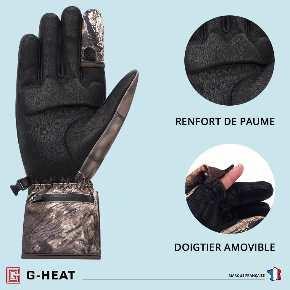 G-HEAT – Guantes de caza calefactores enfoque – Mixtos – Dedero extraíble – Resistentes – Buen agarre – A prueba de viento – Impermeables. Incluye 1 par de baterías y cable de carga