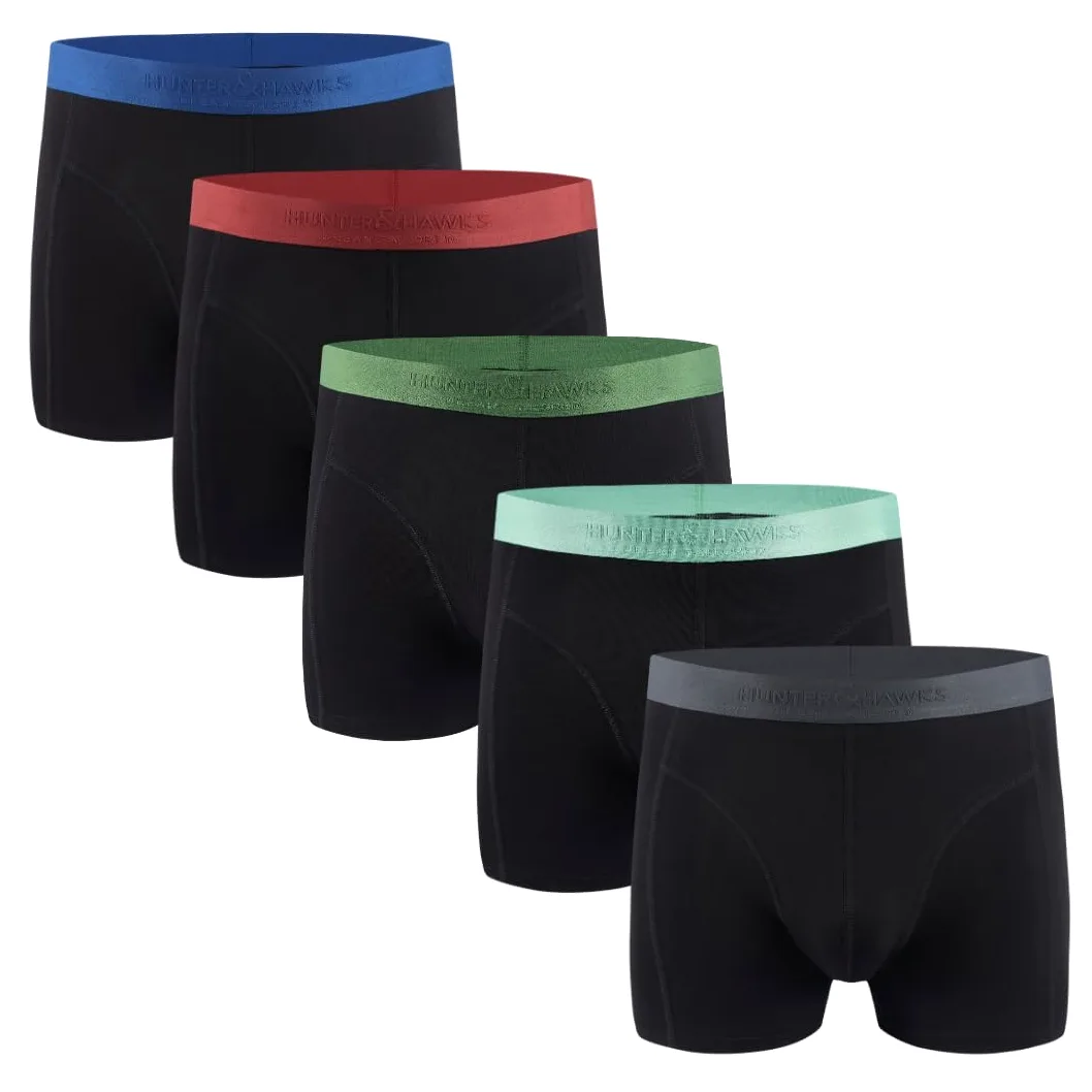 Hunter&Hawks - Paquete de 5 bóxers de Viscosa de bambú para Hombre, S-6XL, Suaves y Transpirables, para Hombre, de Secado Fresco, antirozaduras, Color Negro, con Ropa Interior elástica Multicolor