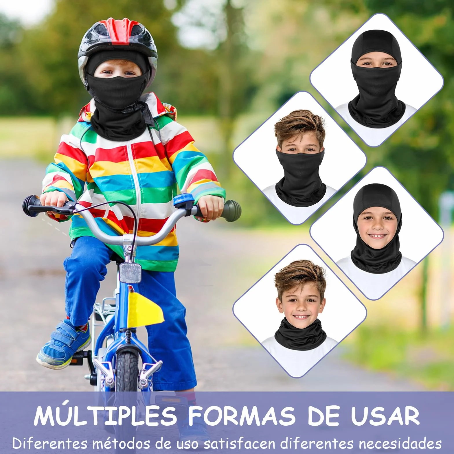 Kiiwah Pasamontañas Niños Multifuncional Máscara de Ciclismo Transpirable Gorro con Calentador de Cuello