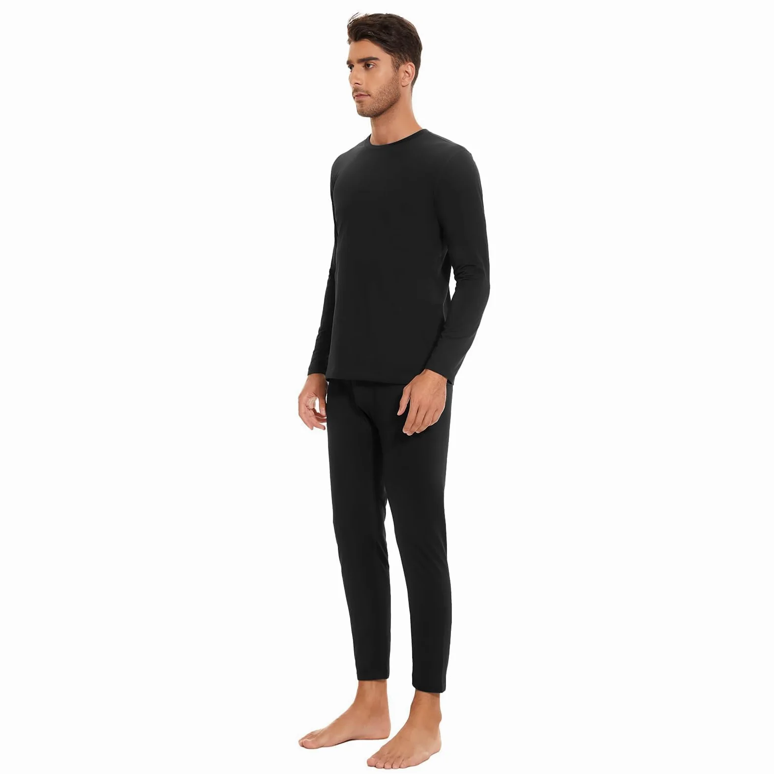 SIMIYA Conjunto de ropa interior térmica para hombre, ropa interior cálida con forro polar, parte superior e inferior ultraligeras con abertura, manga larga, ropa interior funcional de cuello redondo