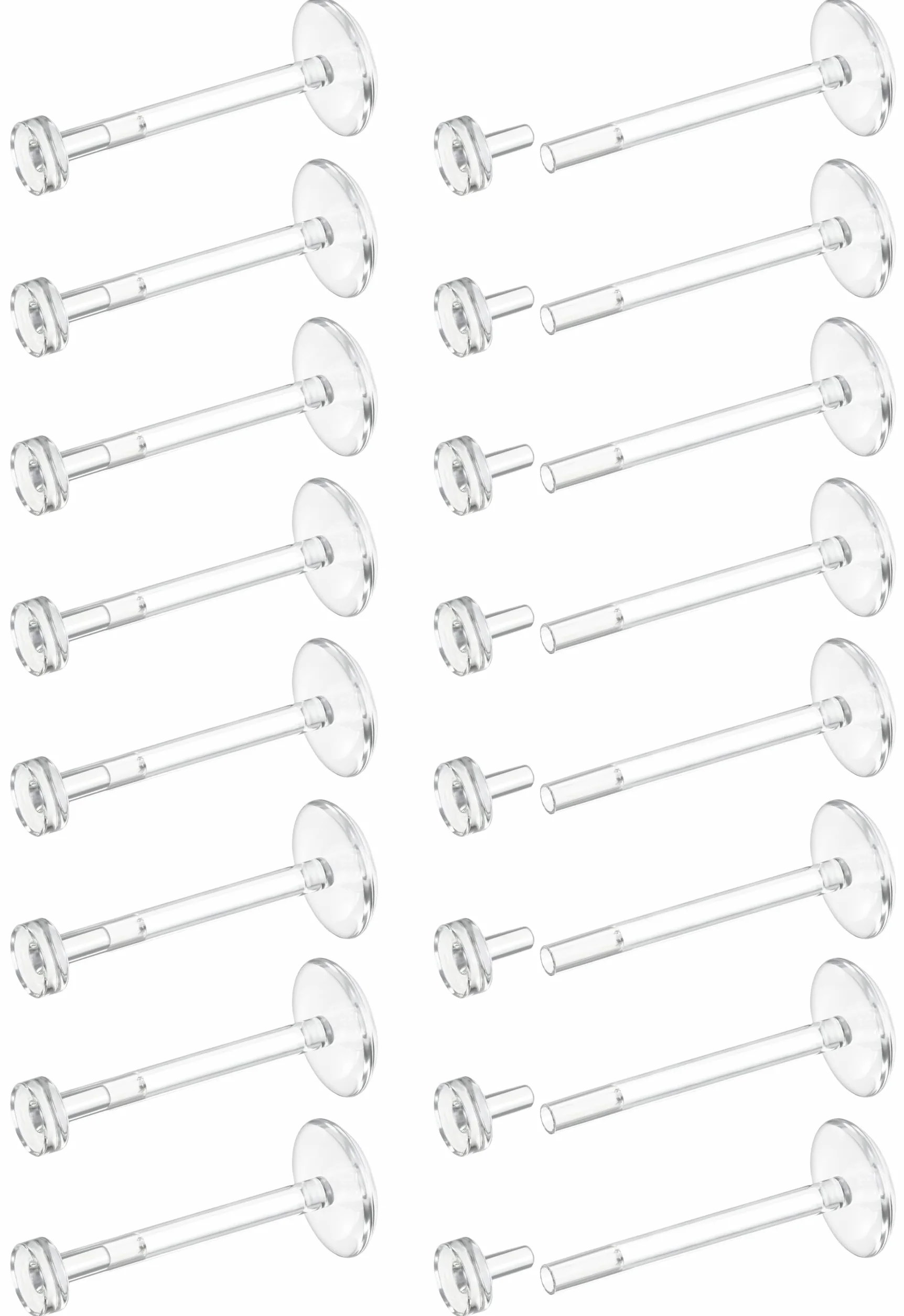 Dochais 18G 16G Transparente Labio Barras Studs Retenedores Acrílico Flexible Nariz Labret Piercing Retenedores Transparente Tragus Hélix Cartílago Piercing Oreja Retenedor 16 Piezas 6mm 8mm 10mm 12mm