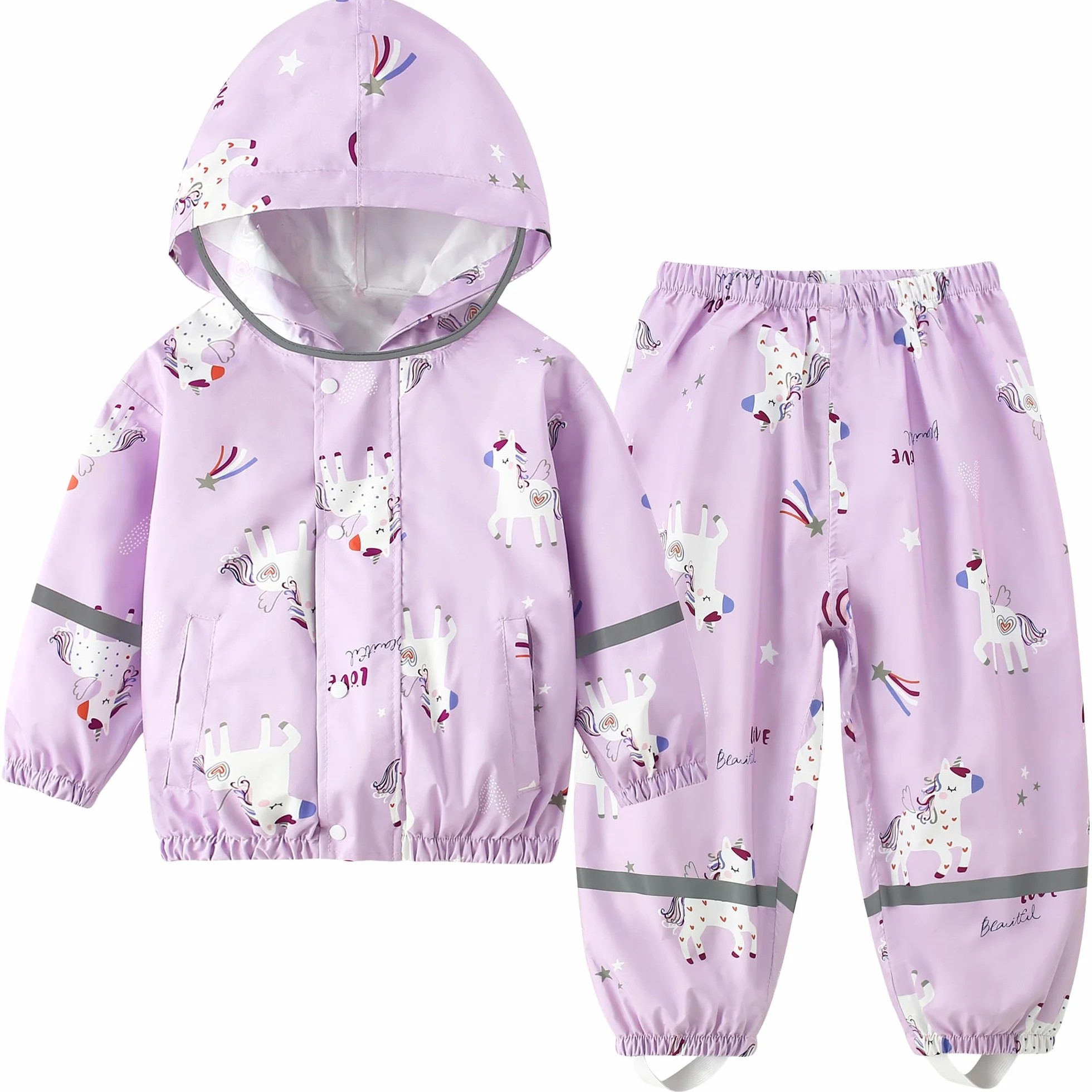 Impermeable Chubasquero Niñas - Abrigos Impermeables & Pantalones Conjunto de 2 Piezas, Niñas Chaqueta de Lluvia con Capucha Pantalones Impermeables Reutilizable Traje Impermeable para 1-7 Años