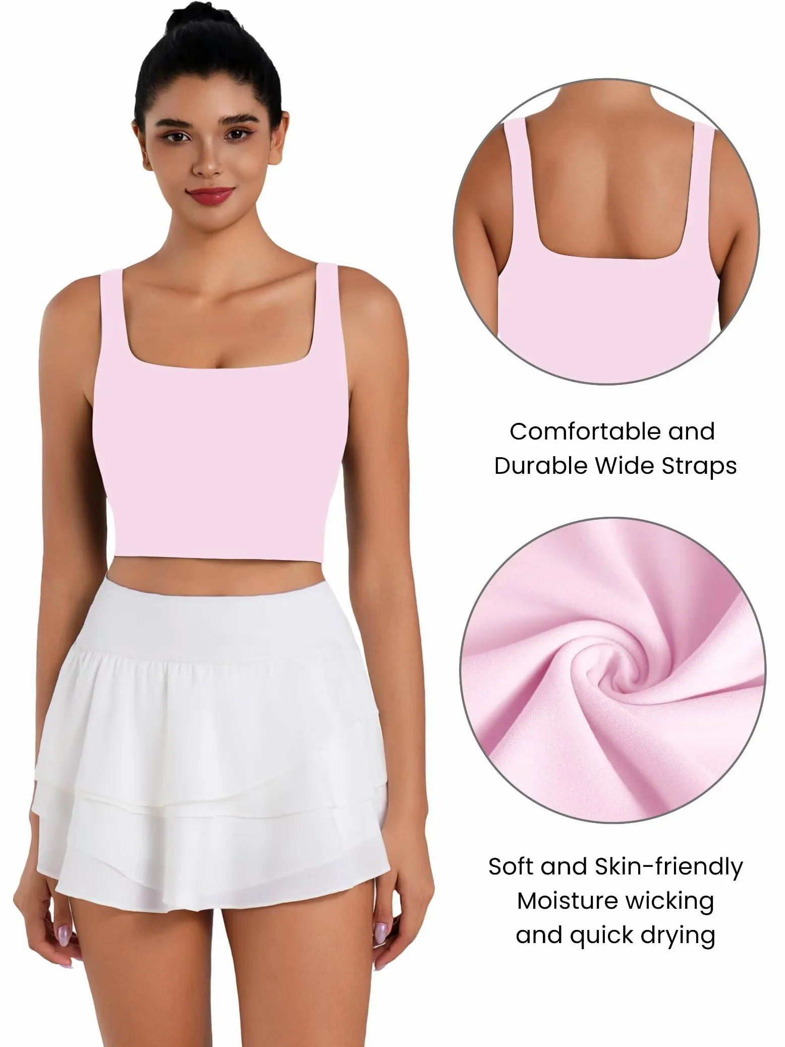 Sunzfly - Brasier deportivo de cuello cuadrado para mujer con almohadillas extraíbles, brasier integrado, camiseta sin mangas para verano, entrenamiento, yoga
