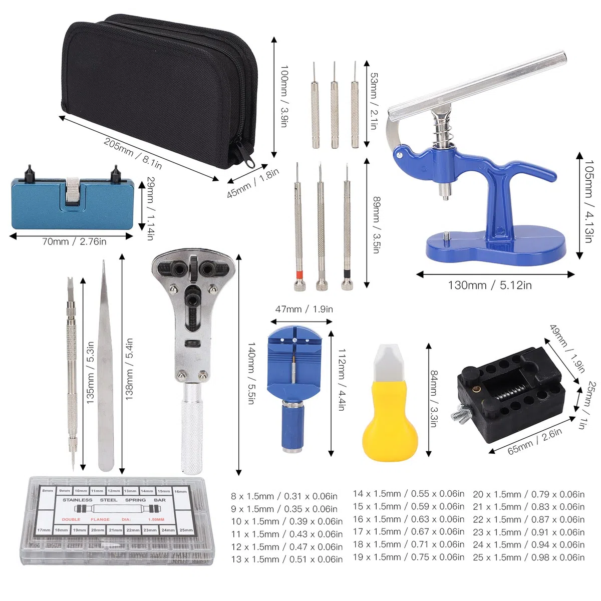 Kit de herramientas de reparación de relojes, juego de herramientas de reparación de relojes profesional ajustable, abridor de caja trasera para taller de reparación de relojes para ker
