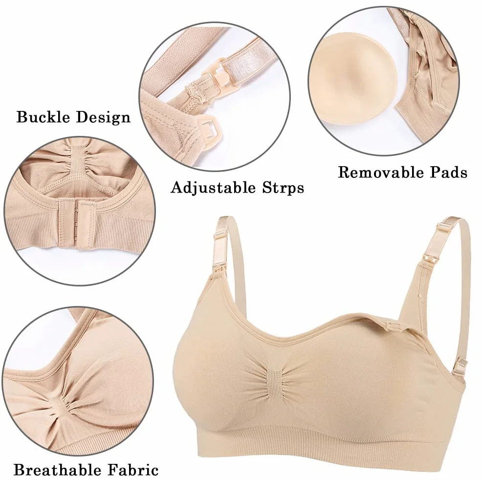 Paquete de 3 Sujetadores de Lactancia para Mujer, Sujetador de Maternidad inalámbrico sin Costuras, Sujetadores de Lactancia, Bralette, Camisola, Sujetadores para Dormir con Almohadillas extraíbles