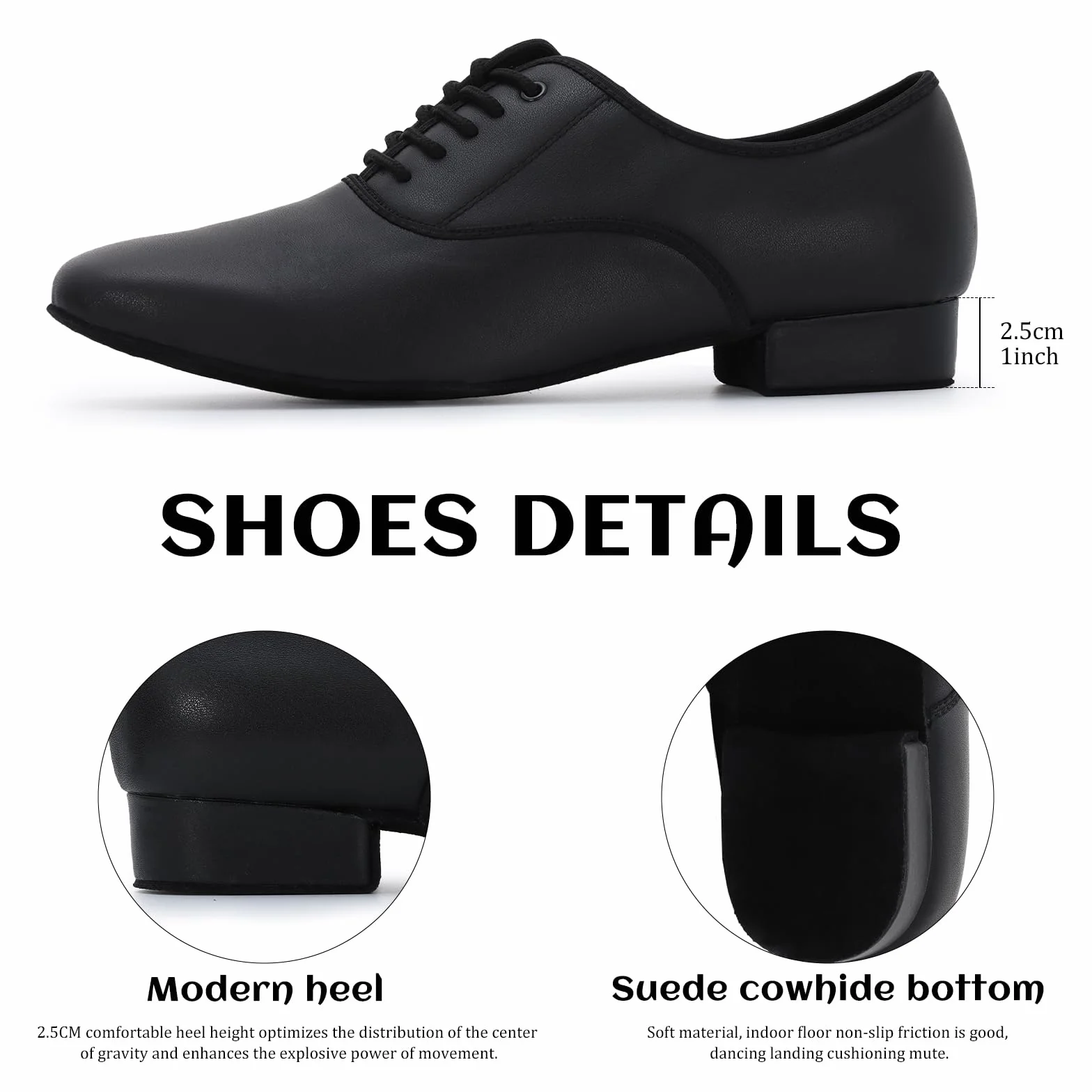 Zapatos de Baile Latino Hombre de Tacón Bajo Práctica Danza Zapatos 2.5 cm, Negro