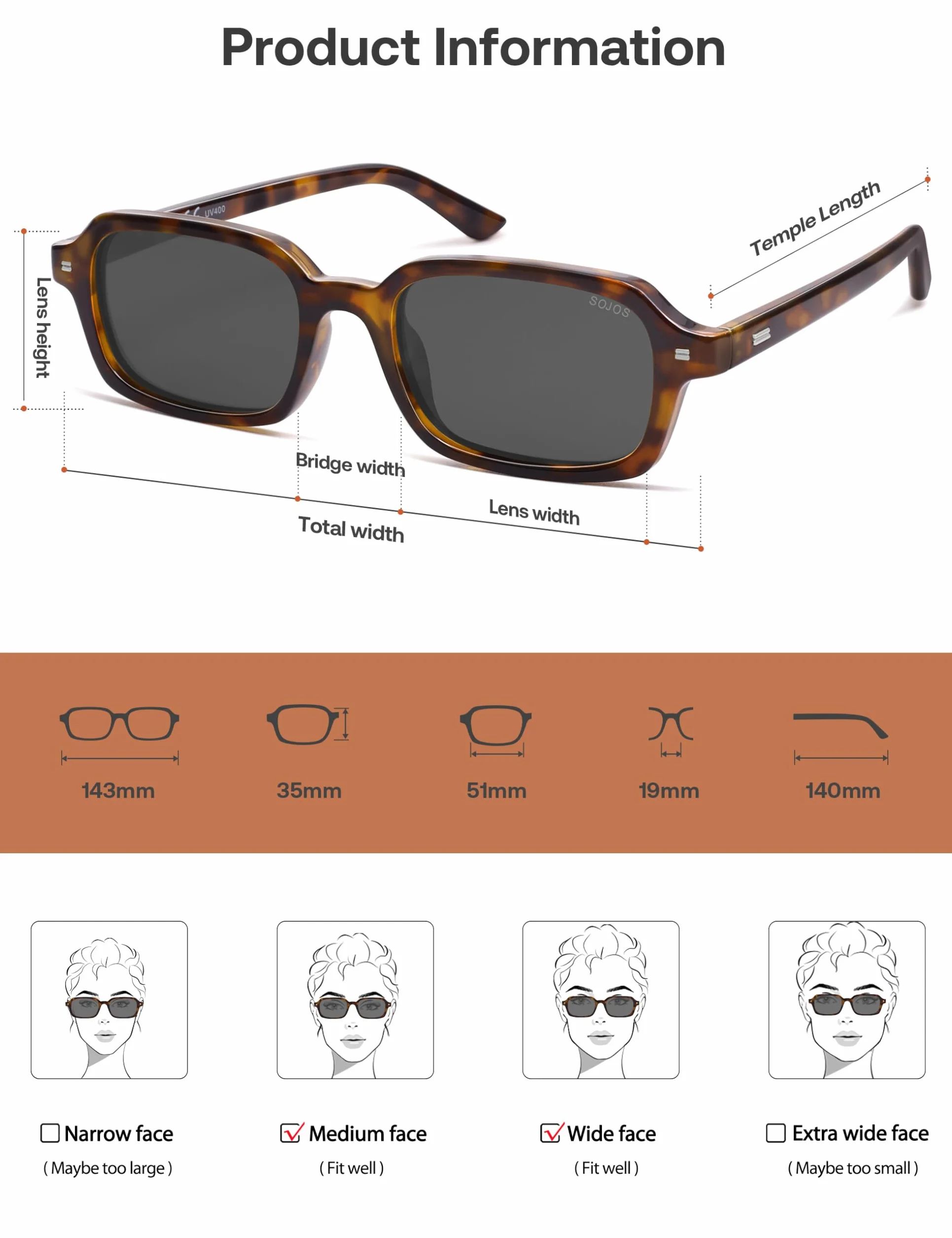 SOJOS Gafas de sol rectangulares polarizadas retro con protección UV400 SJ2610