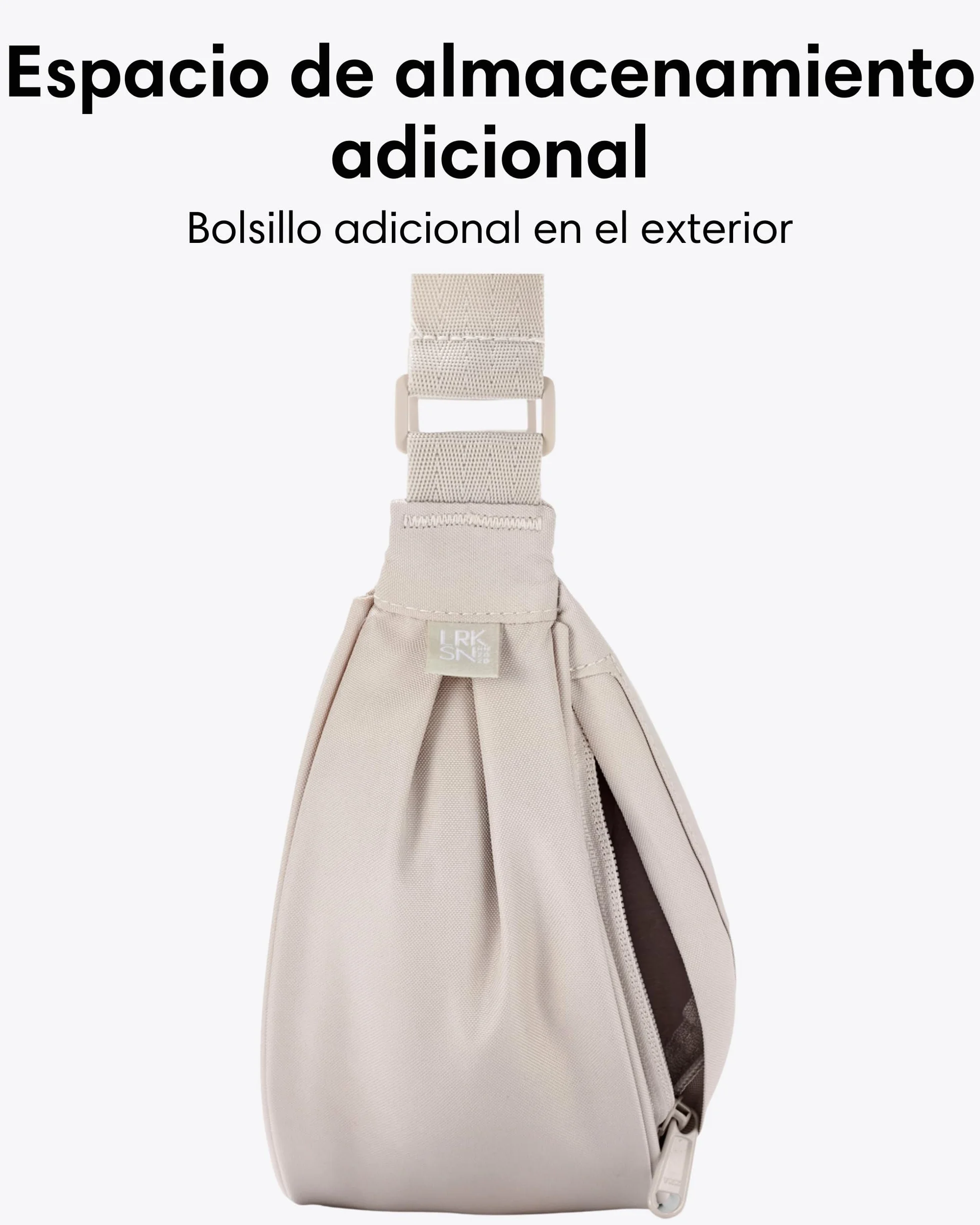 LARKSON Bolso Bandolera Mujer Beige - Solveig Small - Bolso Riñonera de Media Luna - Bolsa de Ocio de Moda para Viajes, Trabajo - Compartimentos Grandes - Correa Ajustable