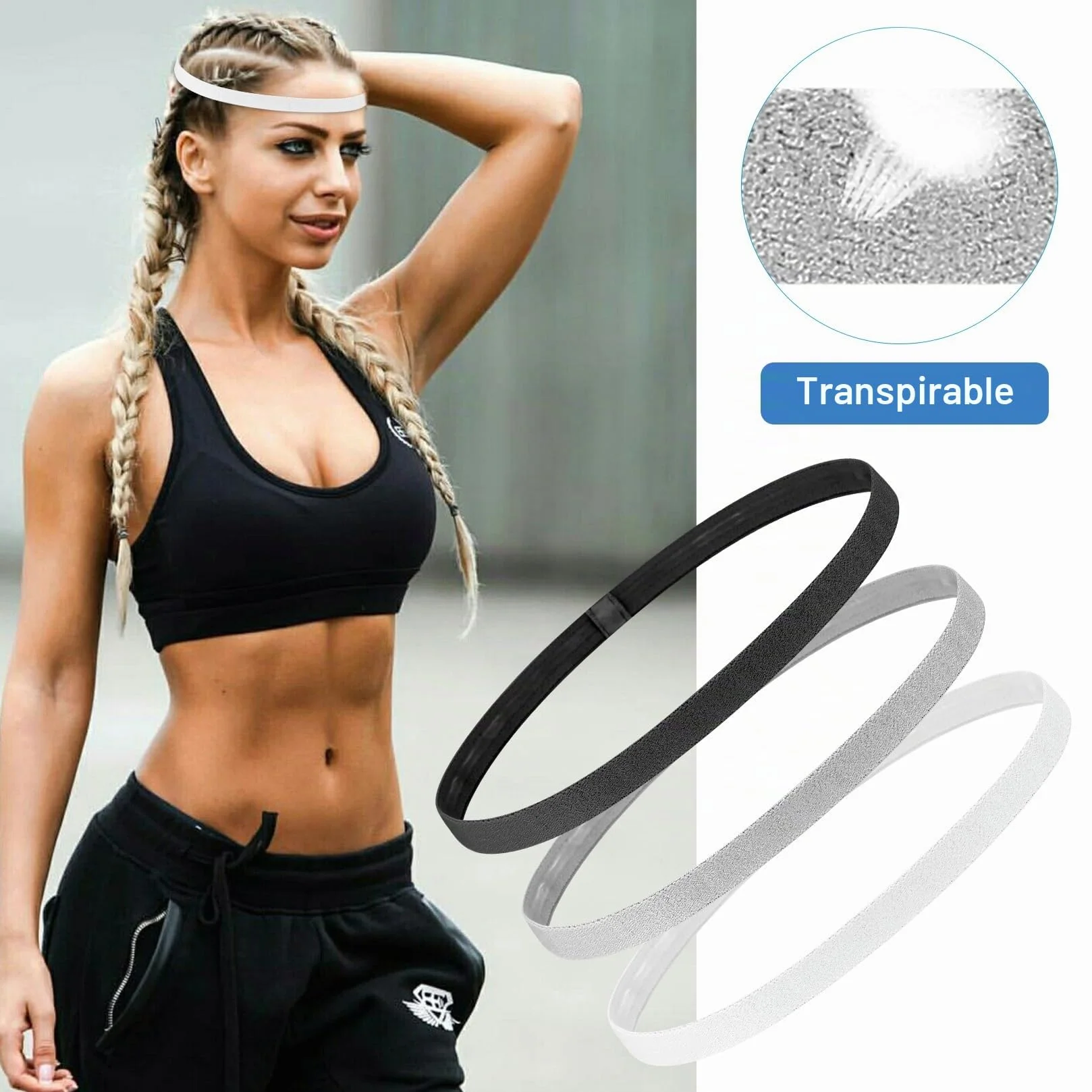 Cinta Deportiva Pelo Hombre 9 Pcs Elásticas Antideslizantes Yoga Fútbol Jogging Negro Blanco Gris