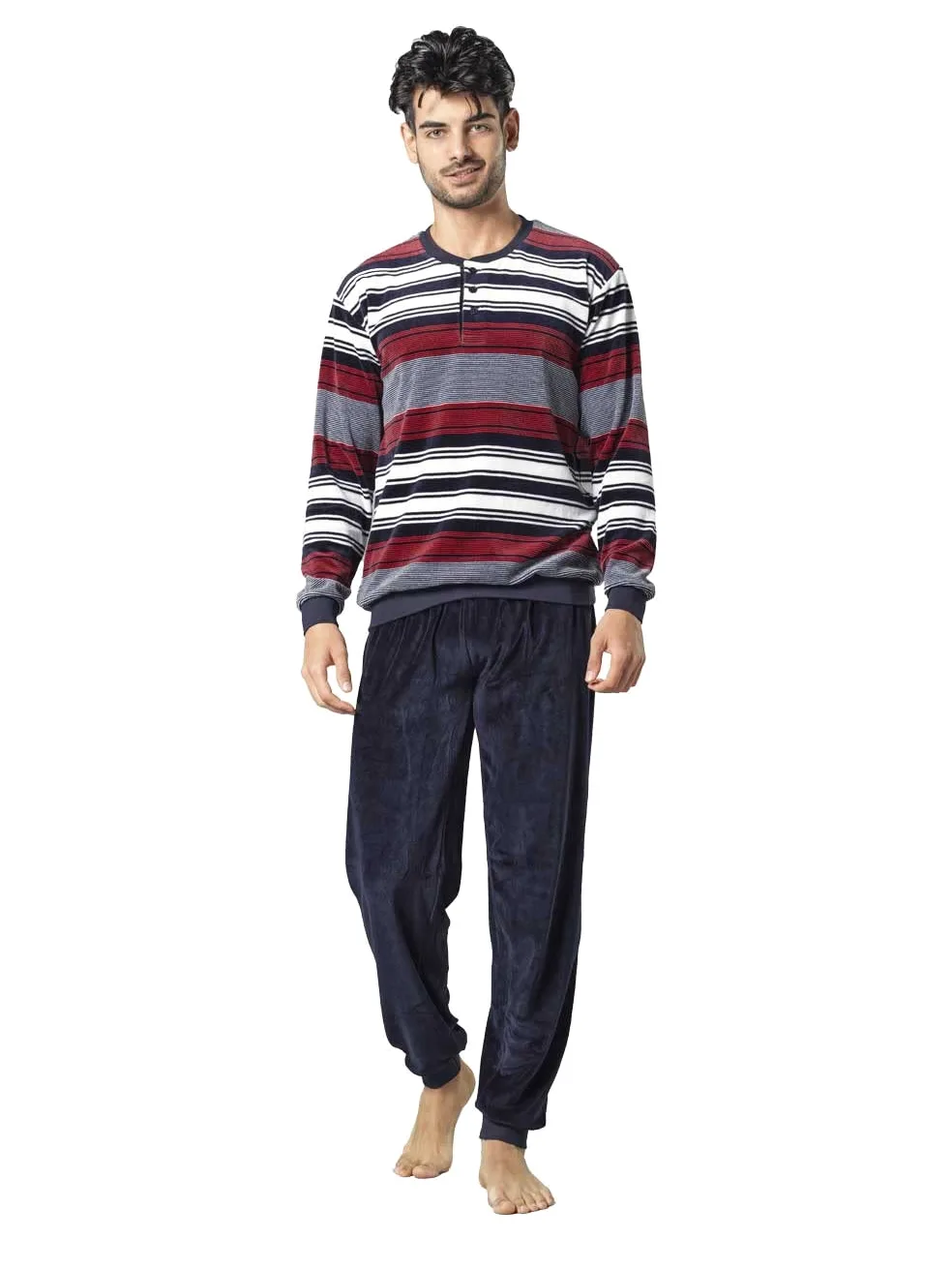 Pijama de Terciopelo para Hombre - Pijama de Terciopelo a Rayas Azules