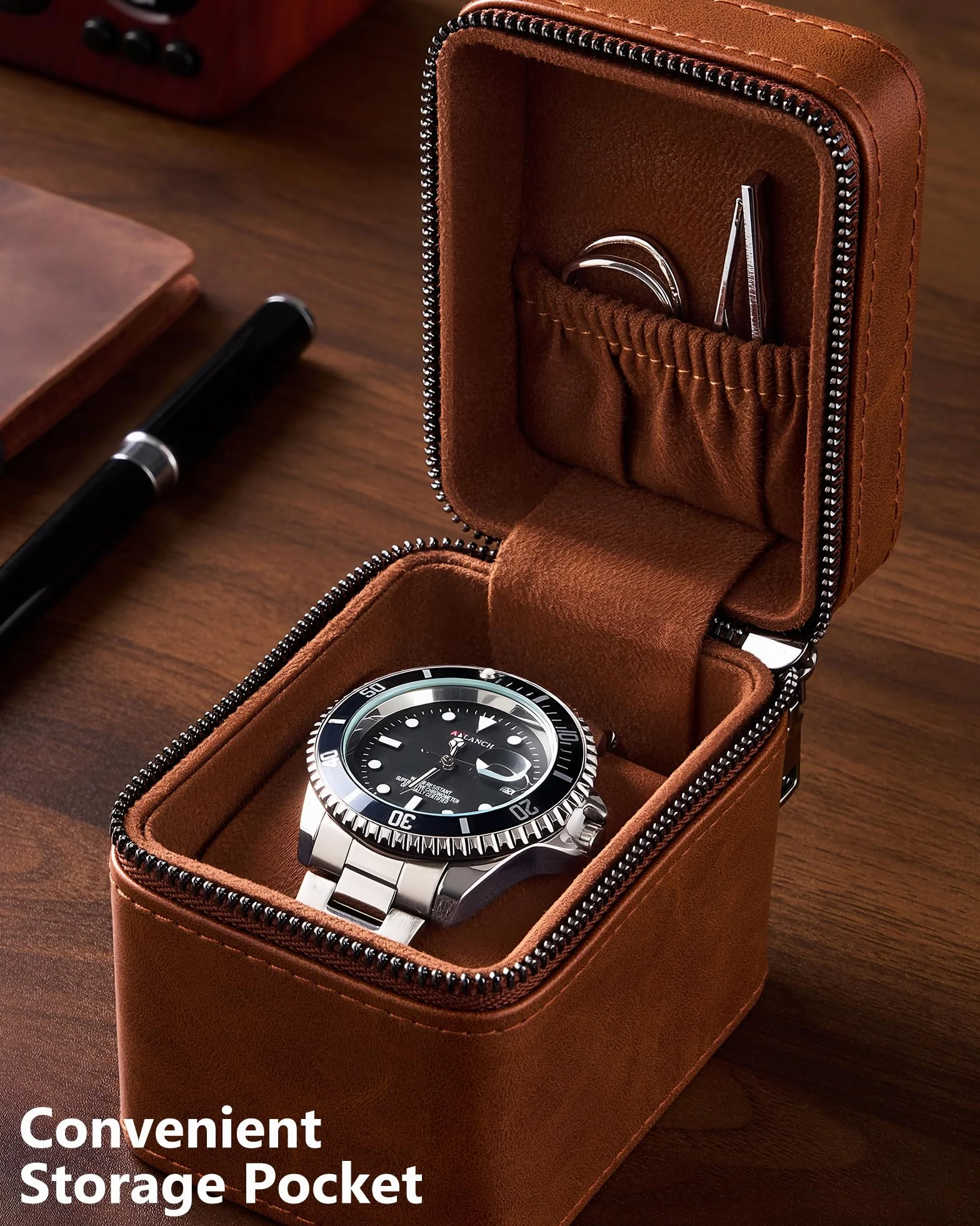 ProCase Estuche de Viaje para 1 Relojes, Caja para Relojes con Funda de PU Cuero y Acolchado Suave, Estuche Compacto para Relojes de Lujo y Smartwatches de Hasta 55 mm –Marrón